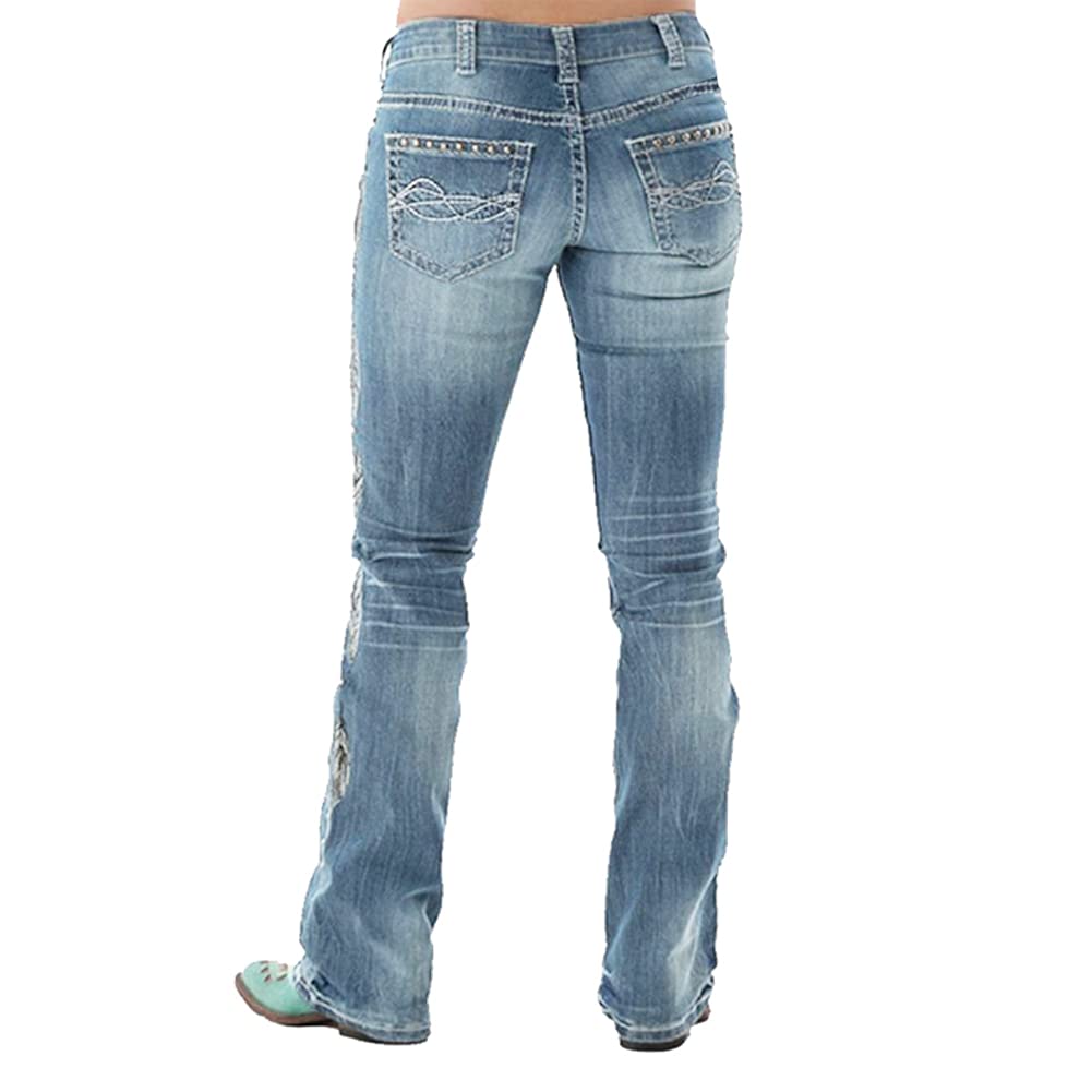 CFFVDIZ Women's Embroidered Bootcut Jeans - Stylish Flared Denim Pants for Casual Wear & Boho Outfits