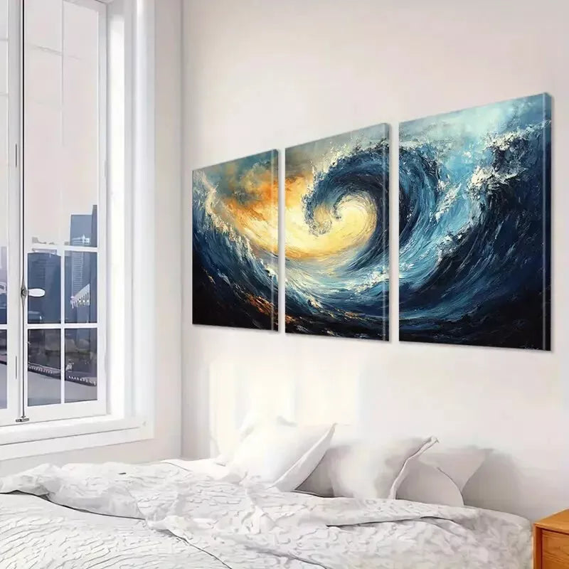 3-Piece Abstract Ocean Wave Swirling Sea Motion Art Set - Framed Canvas Wall Decor 50x70cm (19.7x27.6in) - High Quality Print | 100% Australian Made | Ready to Hang - Perfect for Living Room, Bedroom & Office Decor