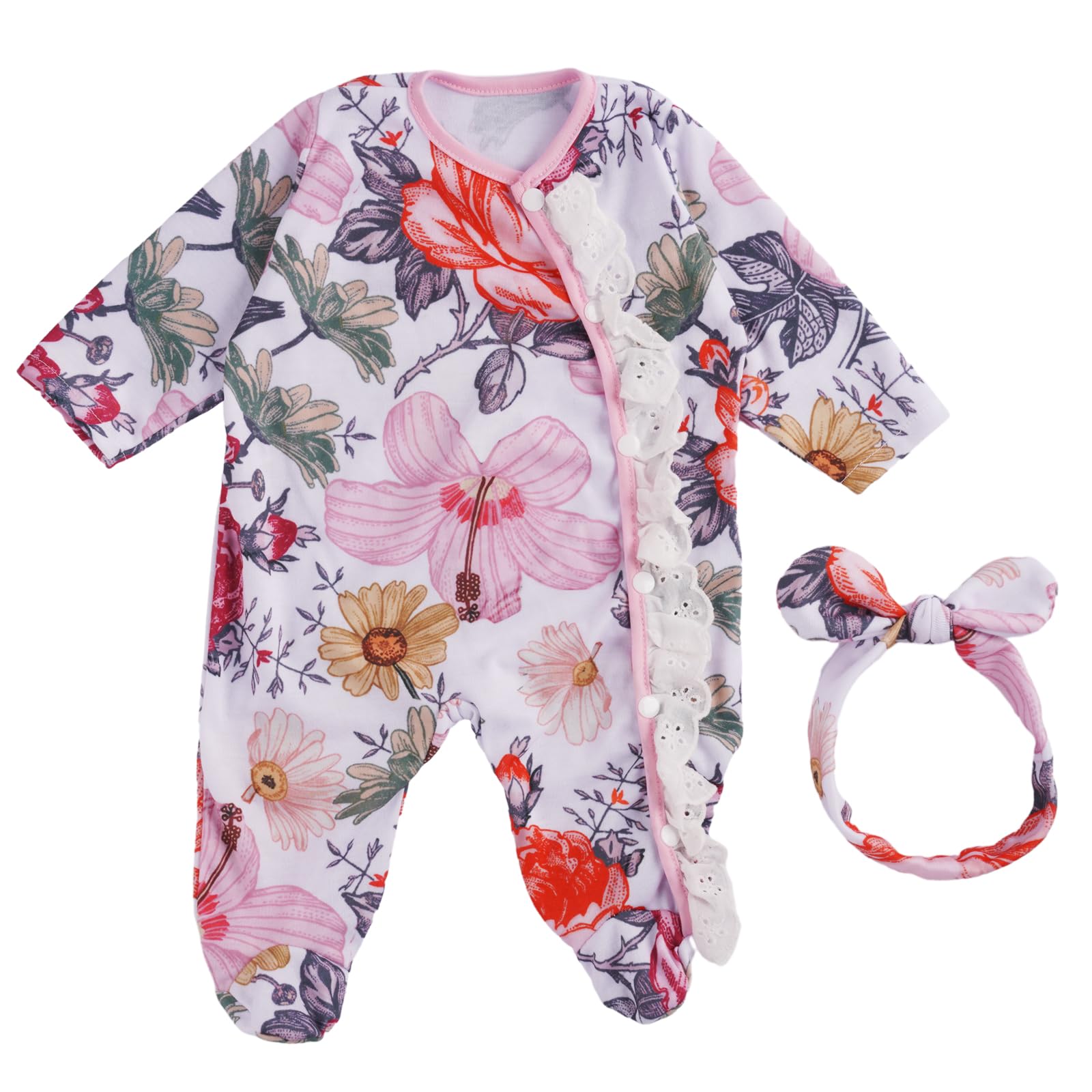 **Reborn Baby Doll Clothes Set - 2 Pcs Outfits with Headband for 17-22 Inch Realistic Baby Dolls, Floral Pink Baby Doll Accessories for Girls | Perfect for Playtime, Collecting & Photography**