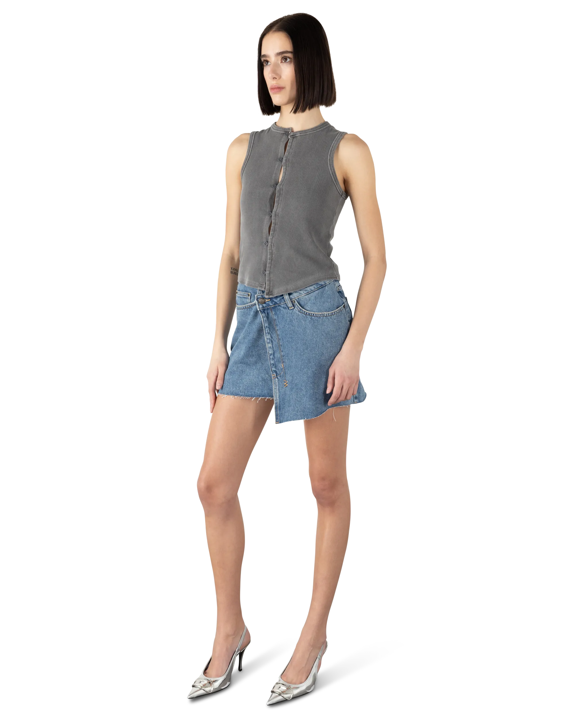 Ksubi Jeans Syndicate Asymmetrical Xtra Rework Tank Top - Women's Distressed Denim Vest for Streetwear & Casual Outfits | Perfect for Music Festivals, Night Out & Urban Fashion