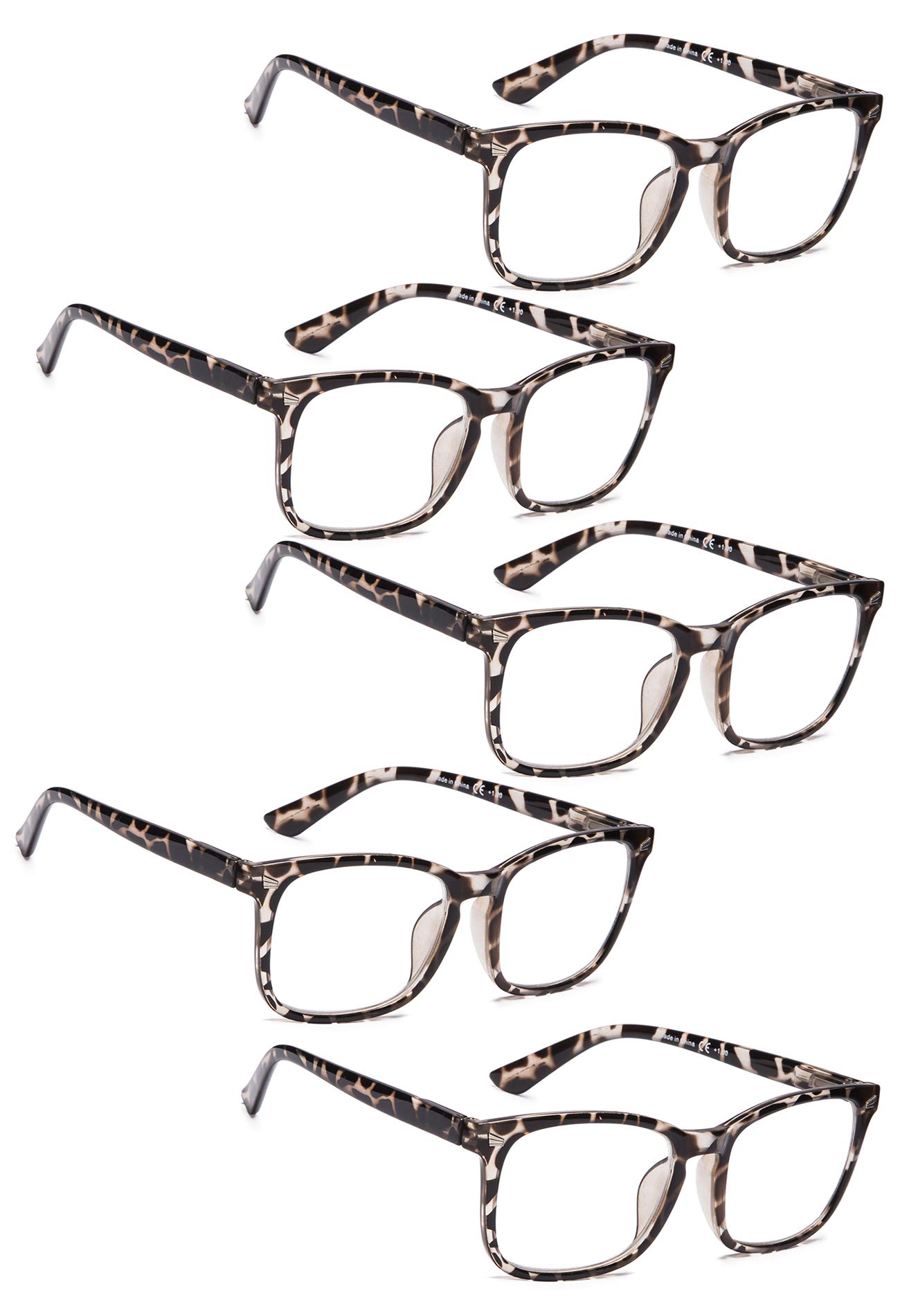 LUR Reading Glasses 5 Pack - Stylish Women's Readers with Spring Hinges & Lightweight Frames - Perfect for Reading, Crafting & Computer Work