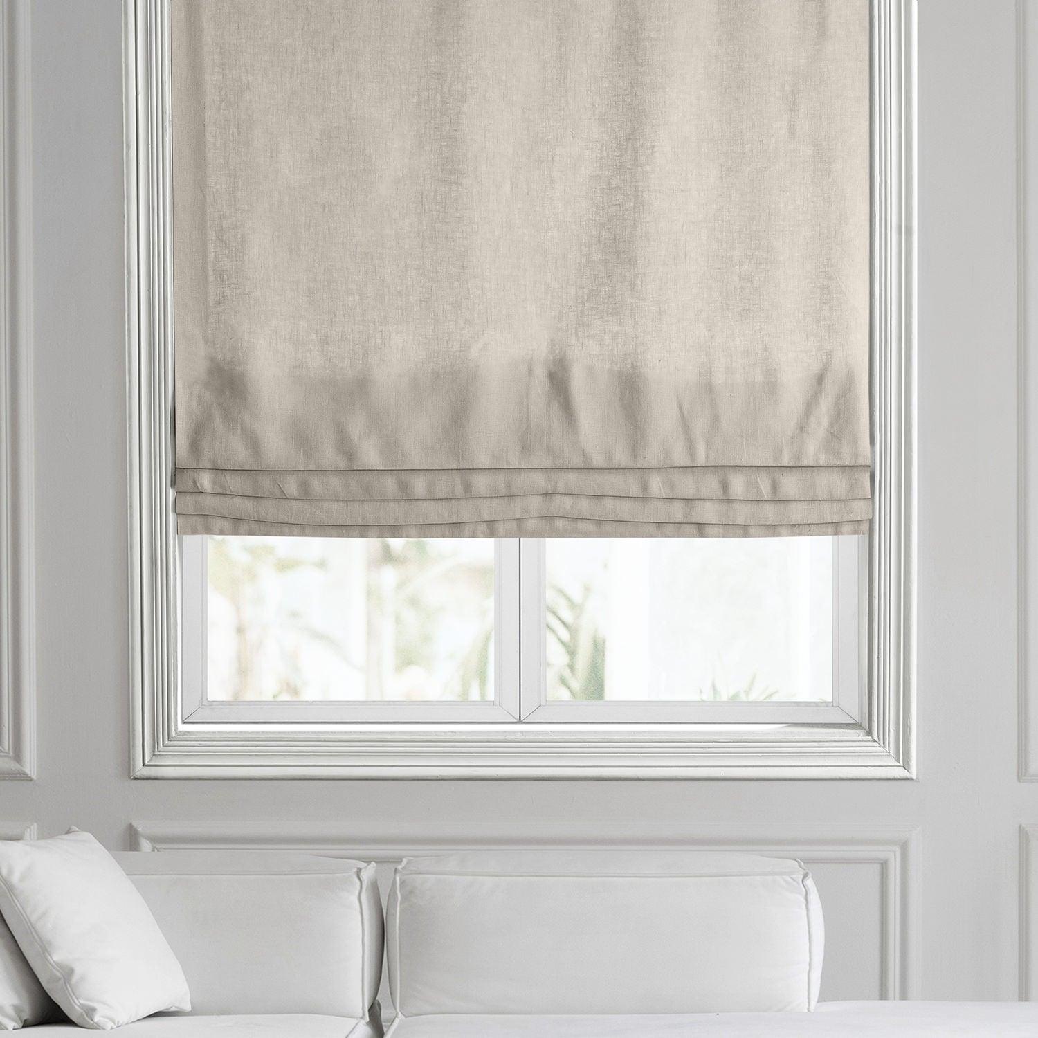 Premium Khaki French Linen Roman Shade - Blackout Window Treatment for Living Room & Bedroom - Elegant Home Decor & Light Control Solution