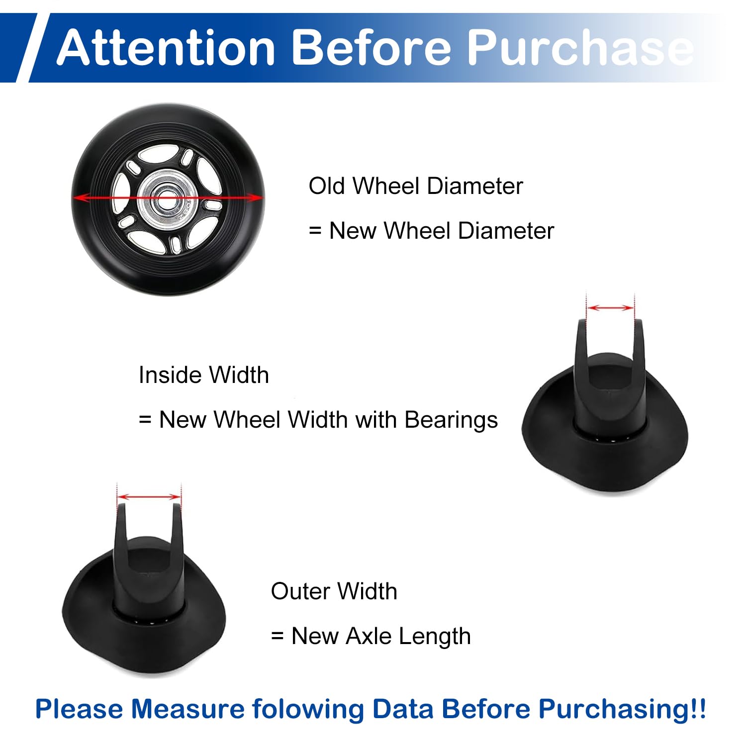 MroMax 4Pcs 1.65 Inch (42x19mm) Luggage Replacement Wheels - Durable Rubber Suitcase Repair Wheels for Travel Luggage, Carry-On Bags & Spinner Cases - Easy DIY Fix for Smooth Rolling