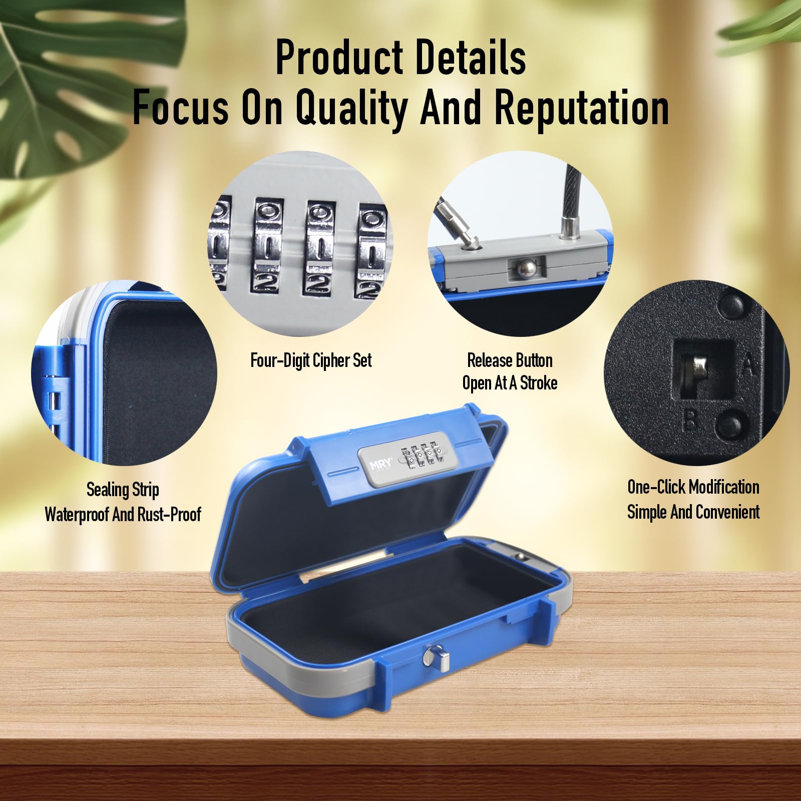 Portable Combination Lock Box - Waterproof Anti-Theft Security Case with Removable Chain & Digital Code - Perfect for Travel, Home, Office & Outdoor Use (Blue)