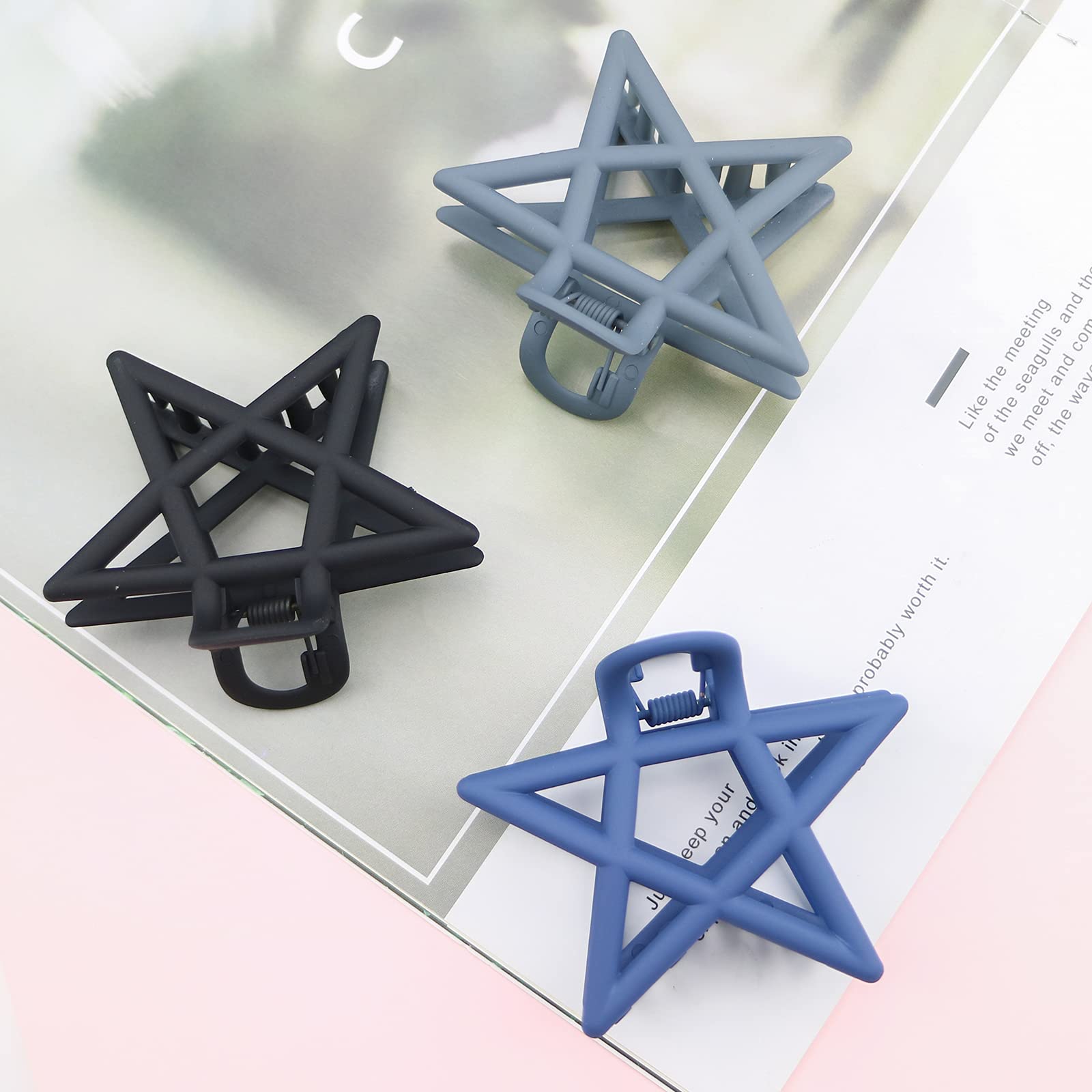 6 Pack Large Hollow Star Hair Claw Clips for Thick Hair - 2.9 Inch Non-Slip Barrettes for Women & Girls - Perfect for Ponytails, Buns & Everyday Hairstyles