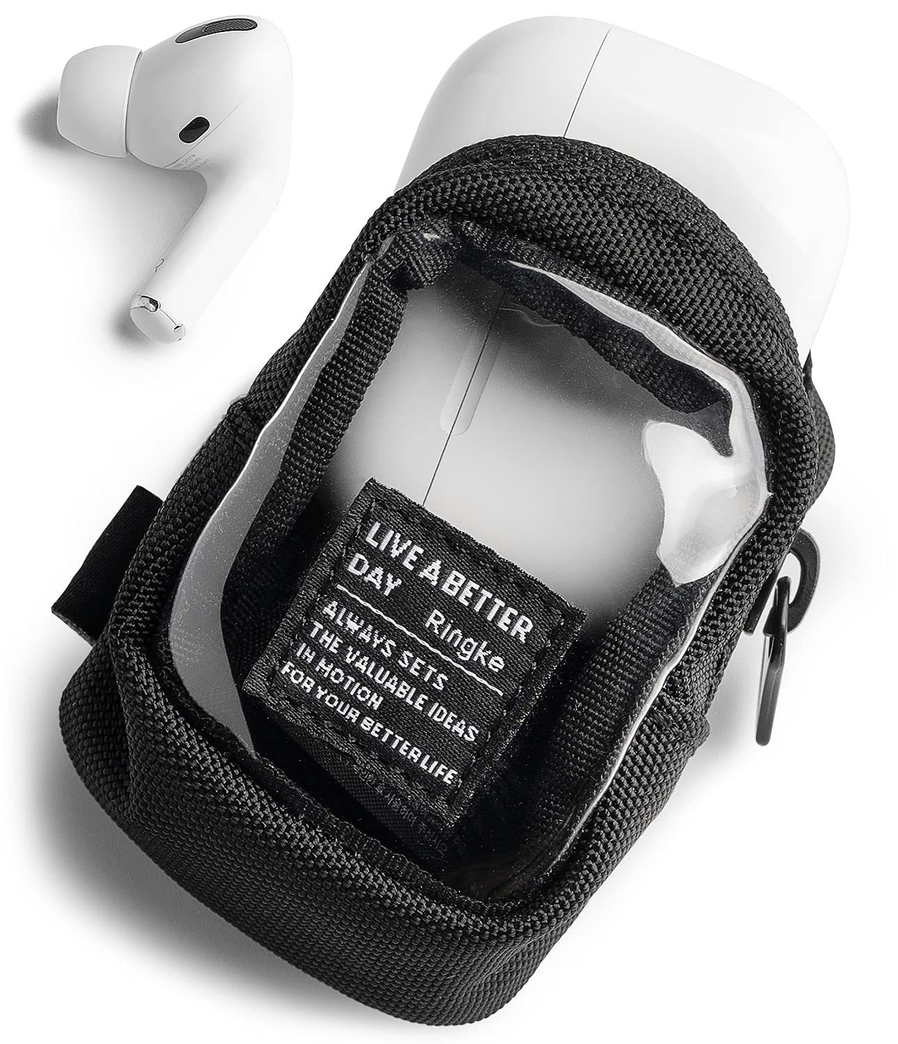 Ringke Mini Pouch [Block] - Premium Nylon Carrying Case for AirPods, Galaxy Buds, Wireless Earbuds, Earphones, Credit Cards & ID (Clear) - Perfect for Travel, Gym & Everyday Organization