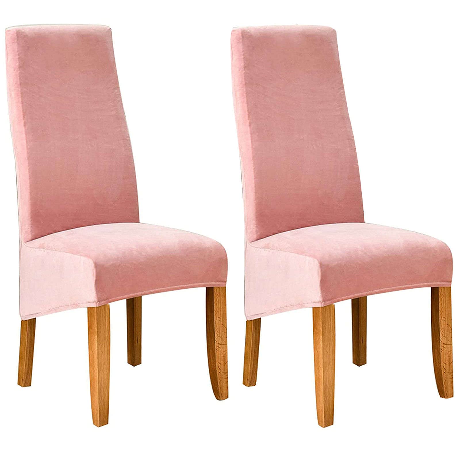 Velvet Stretch Dining Chair Covers - Soft Removable Washable Slipcovers for Dining Room & Living Room Chairs - Pink Set of 2 - Perfect for Home Decor, Dinner Parties & Everyday Protection