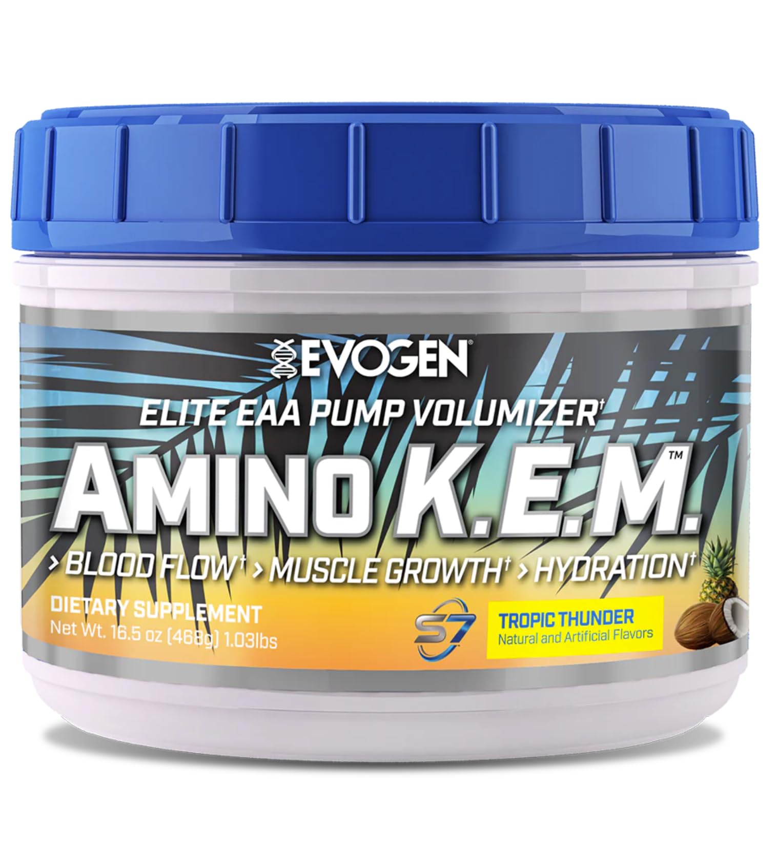 Evogen Amino K.E.M. - EAA & BCAA Powder Pump Volumizer Supplement for Muscle Growth, Blood Flow & Hydration | Tropic Thunder Flavor | 30 Servings | Pre-Workout & Post-Workout Recovery Drink for Athletes & Fitness Enthusiasts