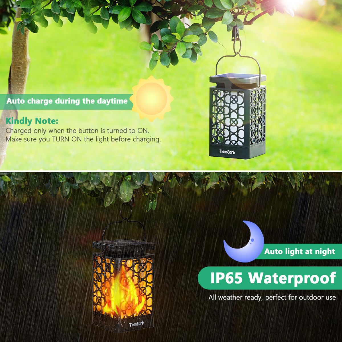 TomCare Solar Torch Lights Outdoor - Waterproof Flickering Flame Solar Lights for Garden, Patio, Yard & Pathway - Decorative Solar Lighting for Landscape, Backyard, Deck & Poolside
