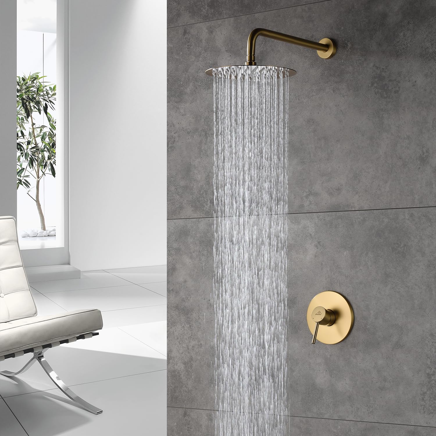 CASAINC 10 Inch Round Rainfall Shower Head - Single Function Wall Mounted Shower System with Brushed Gold Finish | Perfect for Modern Bathroom & Spa-Like Shower Experience