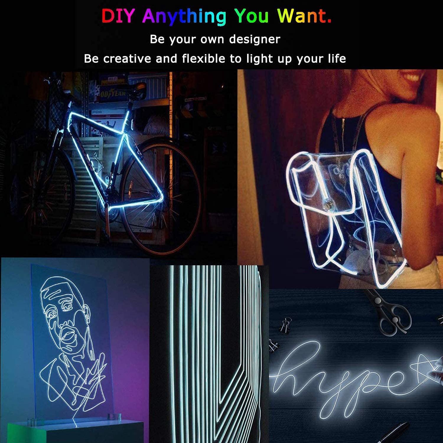 JIGUOOR EL Wire Battery Pack - 9.8ft/3m Ultra Bright Neon Light Strip with 360° Illumination - Flexible EL Wire for DIY Crafts, Halloween Decorations, Christmas Lights, Party & Festival Decor - Perfect for Bedroom, Bar, Pub, and Outdoor Events (White)