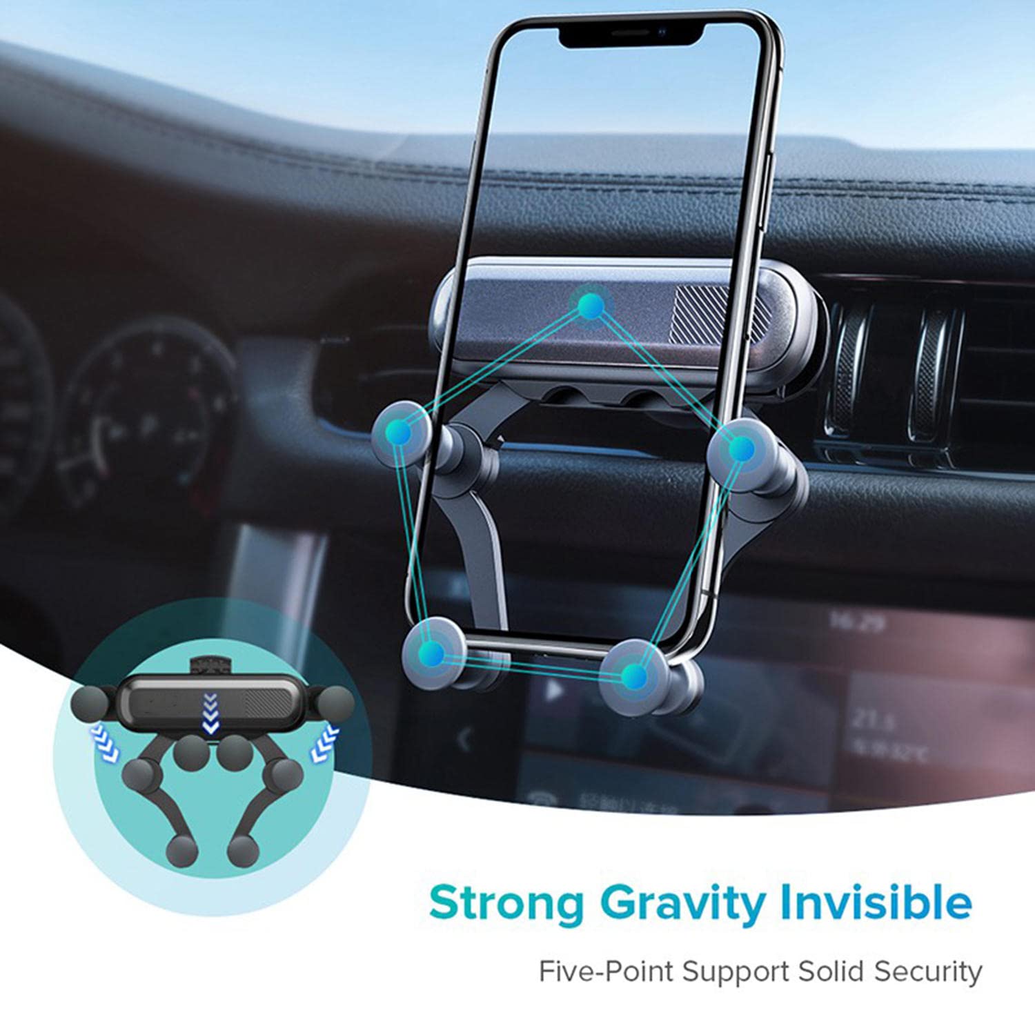 Universal Car Phone Holder Mount - Adjustable Gravity Phone Stand for iPhone, Samsung, Huawei, Xiaomi, Redmi & LG - Secure Smartphone GPS Car Mount for Hands-Free Driving & Navigation