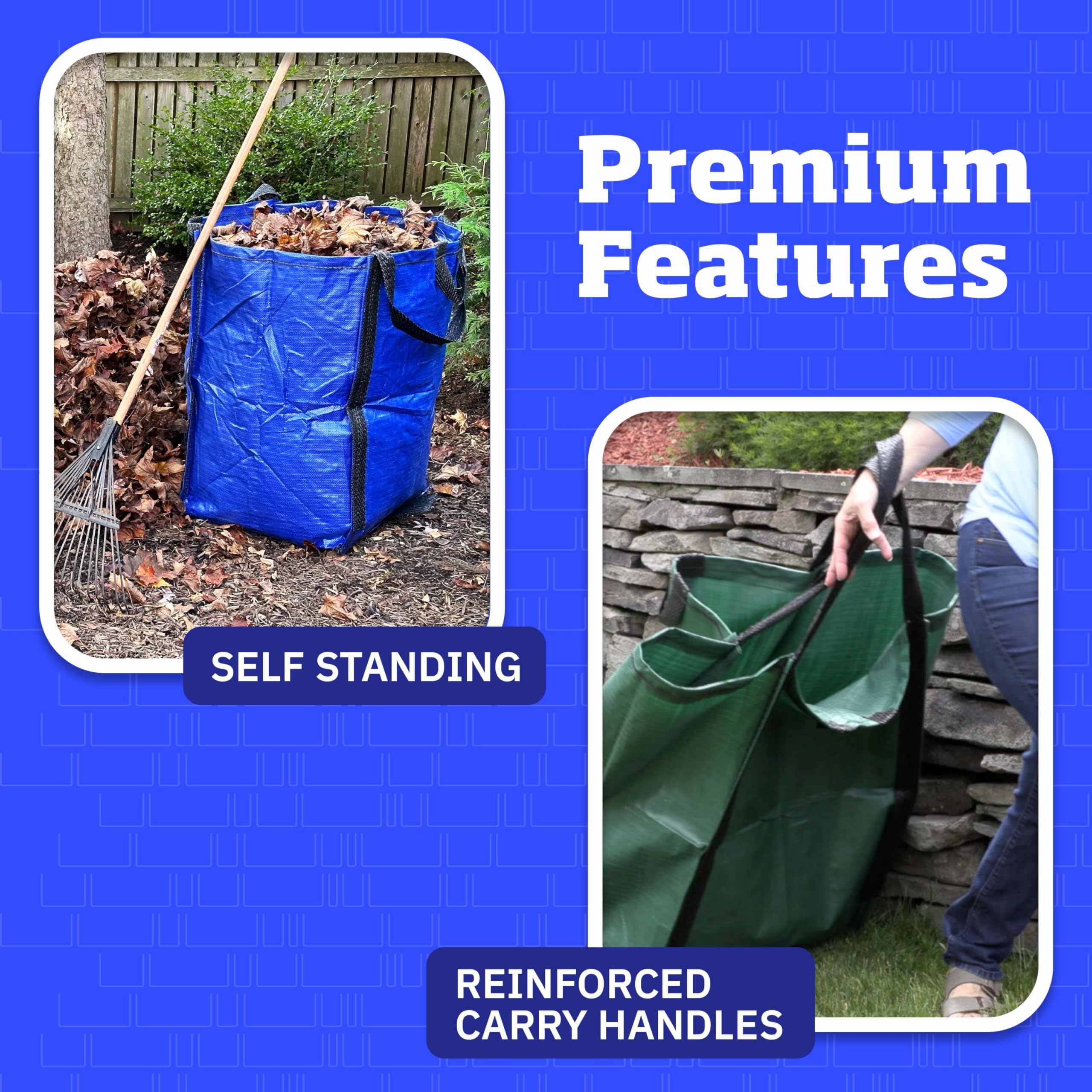 DURASACK Heavy Duty 48-Gallon Reusable Lawn & Leaf Bags - Self-Standing Yard Waste Bags with Reinforced Handles, Red (3-Pack) - Perfect for Home, Garden, and Outdoor Cleanup