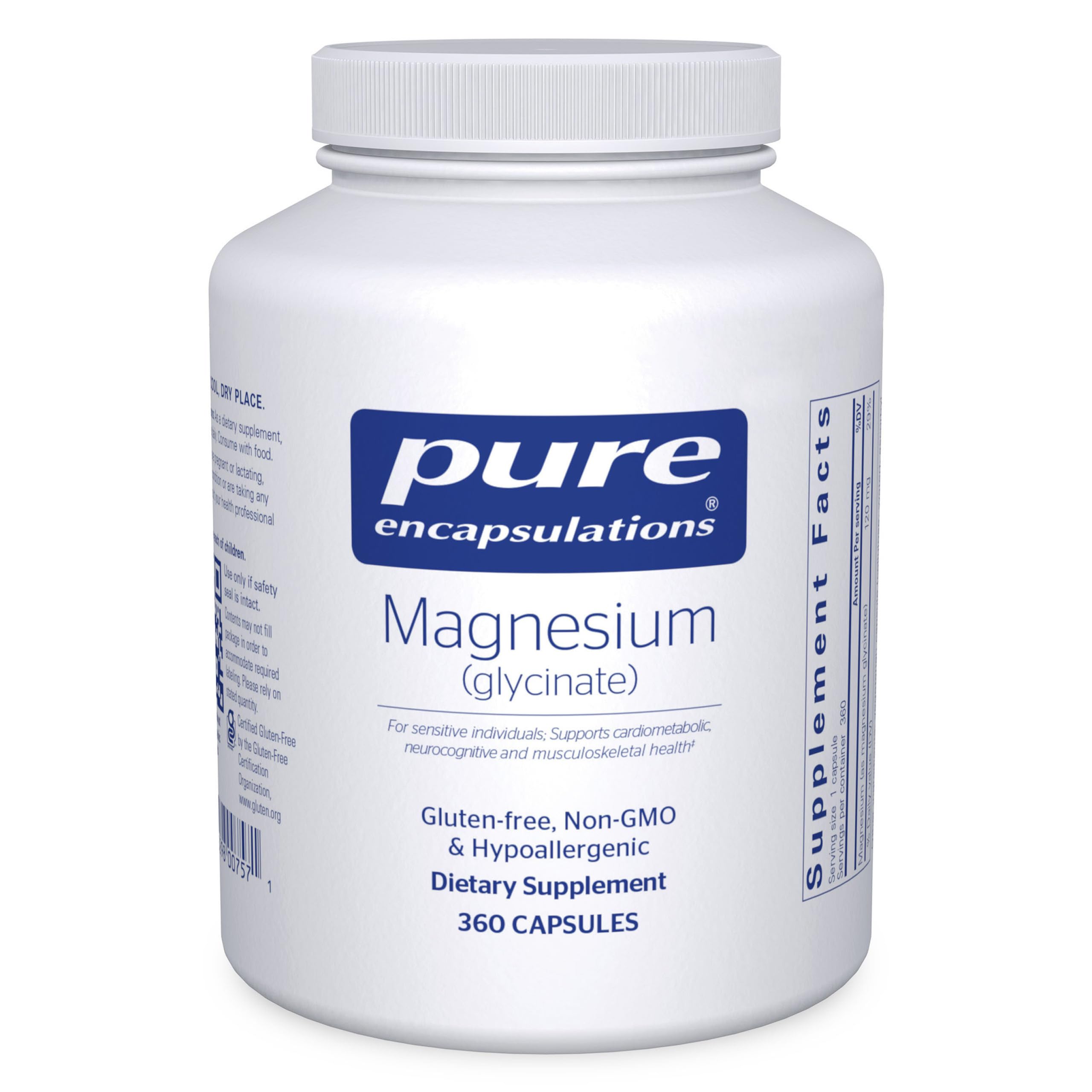 Pure Encapsulations Magnesium Glycinate Supplement - 360 Capsules for Stress Relief, Better Sleep, Heart Health, Nerve & Muscle Support - Non-GMO, Gluten-Free - Ideal for Athletes, Busy Professionals & Nighttime Relaxation