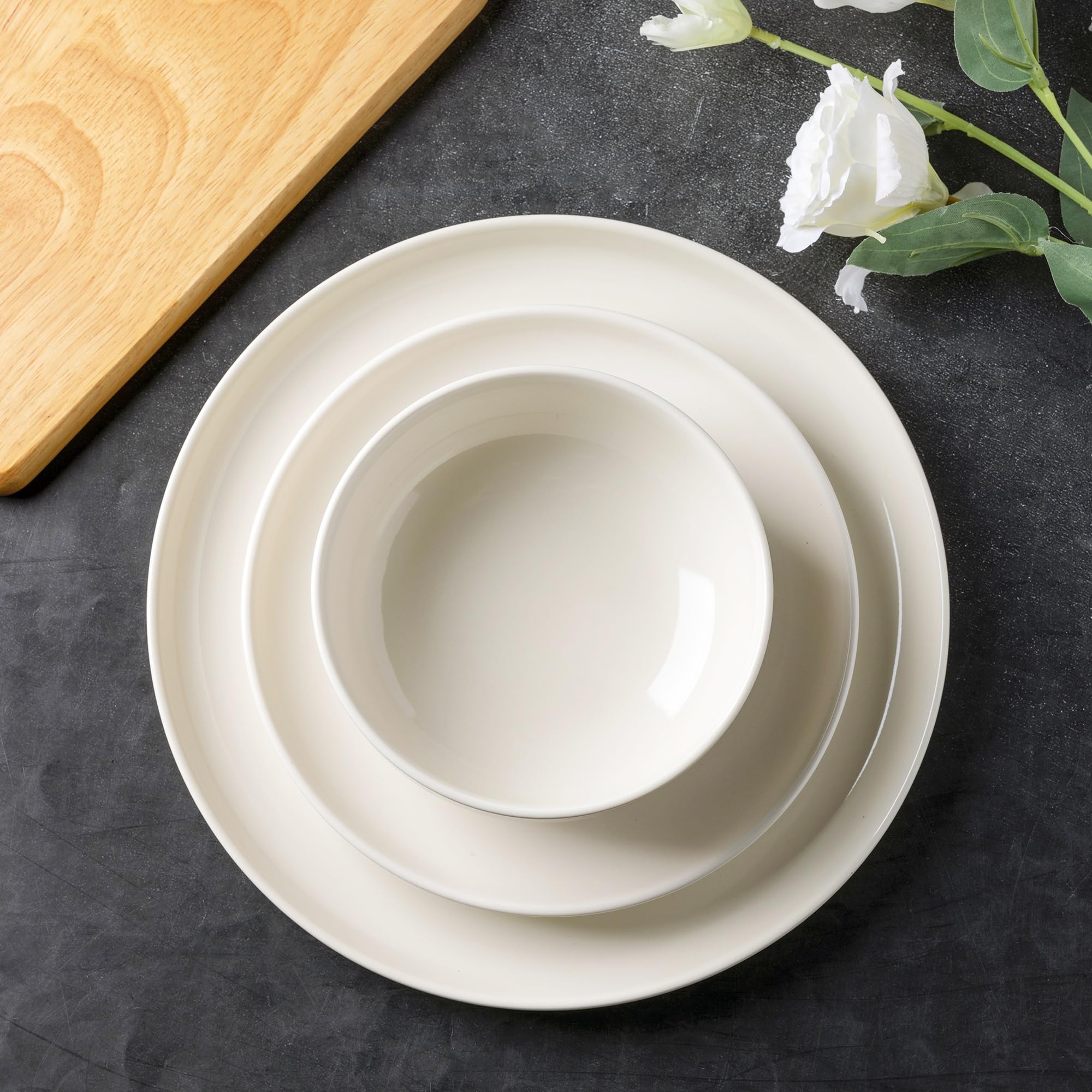 AmorArc 6-Piece Ceramic Dinnerware Set - Porcelain Plates & Bowls, Scratch Resistant, Dishwasher & Microwave Safe - Elegant Tableware for Family Dinners, Parties & Restaurants