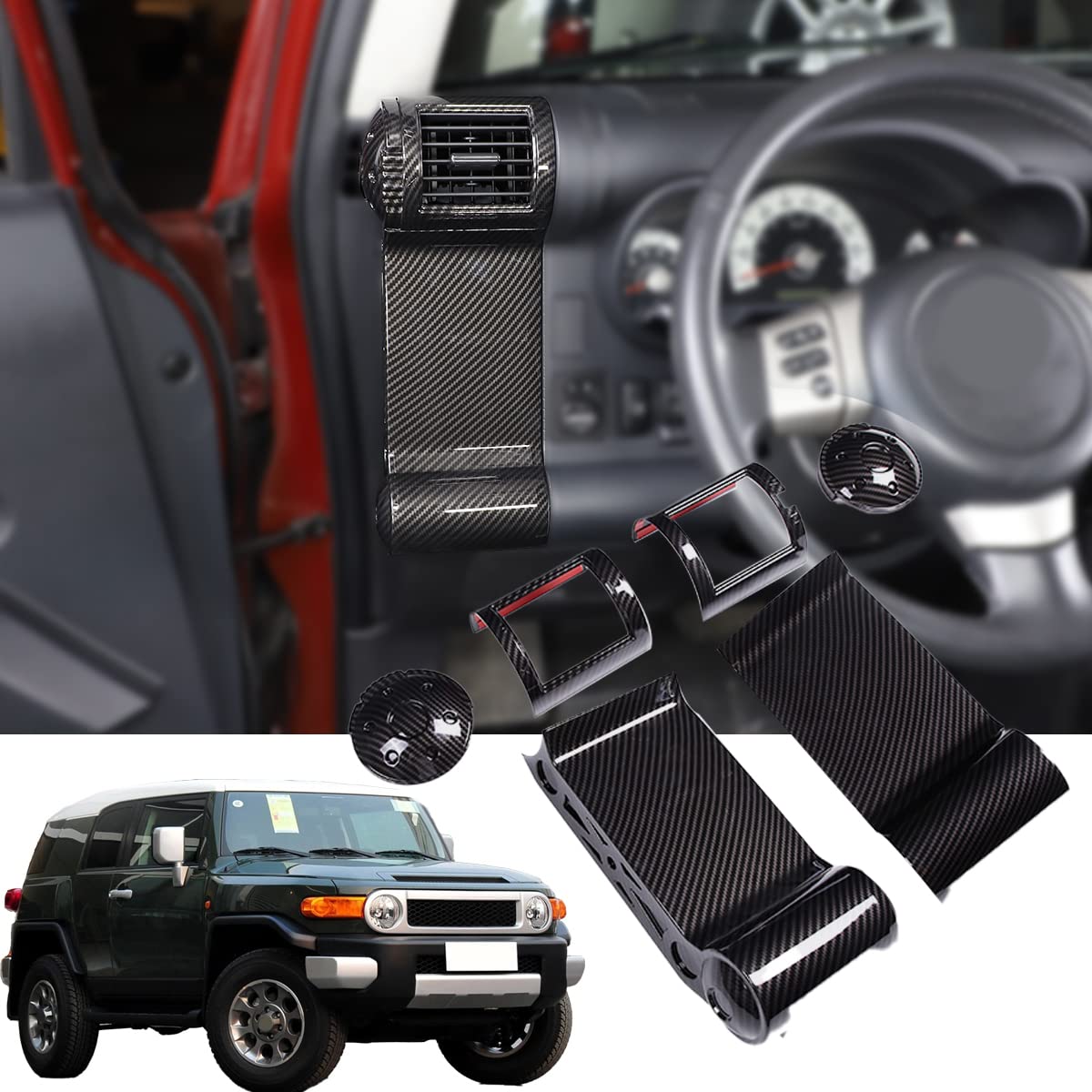 HappyHorse Air Vent Outlet Cover Trim for Toyota FJ Cruiser 2007-2021 - Carbon Fiber Grain AC Vent Panel Frame Protector - Perfect for Off-Roading & Interior Protection