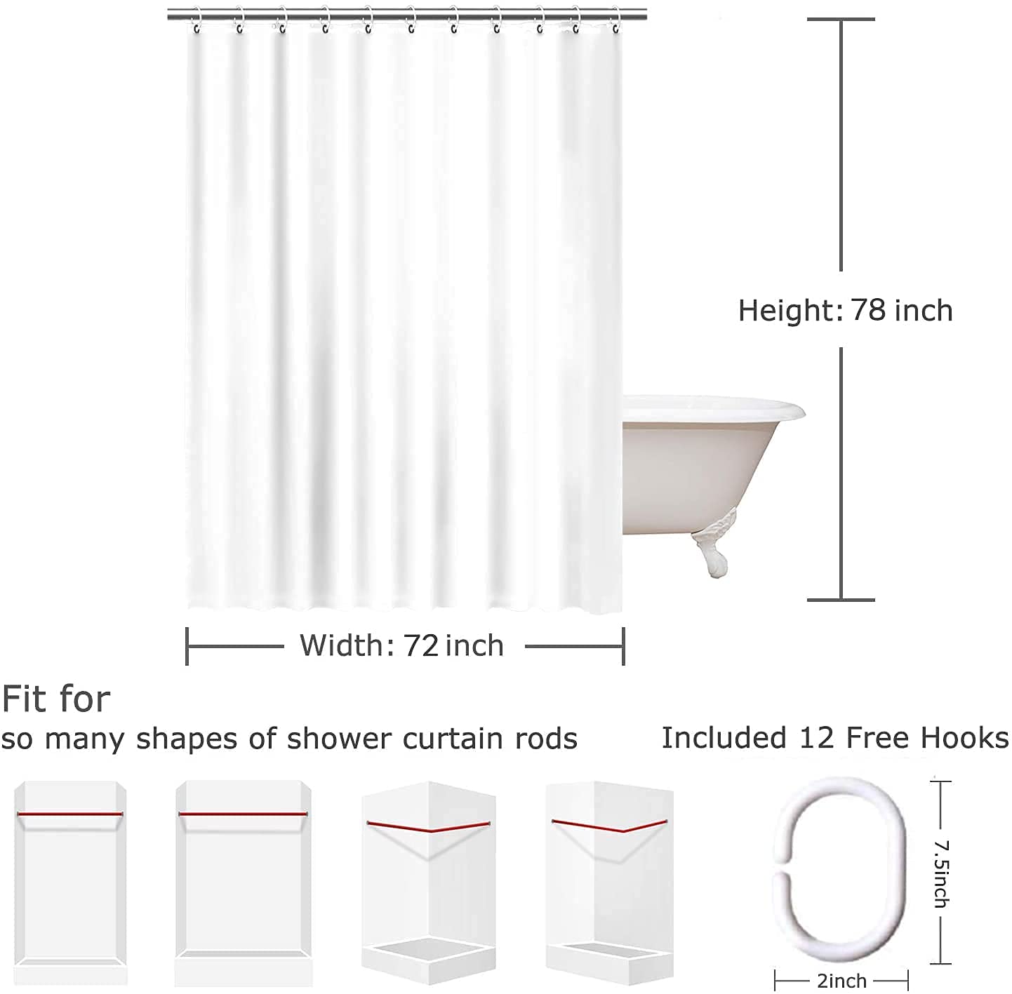 Waterproof Shower Curtain Set with Hooks 72×78 inches - Blue Tartan Plaid Pattern in Green, Red, Gray & White Geometric Celtic Design - Perfect for Bathroom Decor, Irish Theme Homes & Waterproof Shower Protection