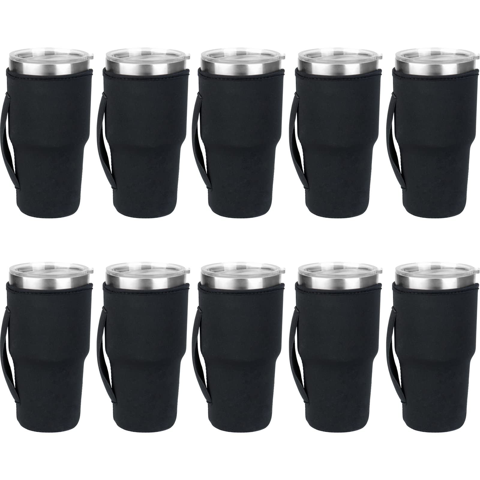 HaiMay 10 Pack Reusable Neoprene Coffee Cup Sleeves - Insulated Drink Sleeve Holder for 20oz Tumblers & Beverages (Black) - Perfect for Iced Coffee, Hot Drinks, Office Use & Outdoor Activities