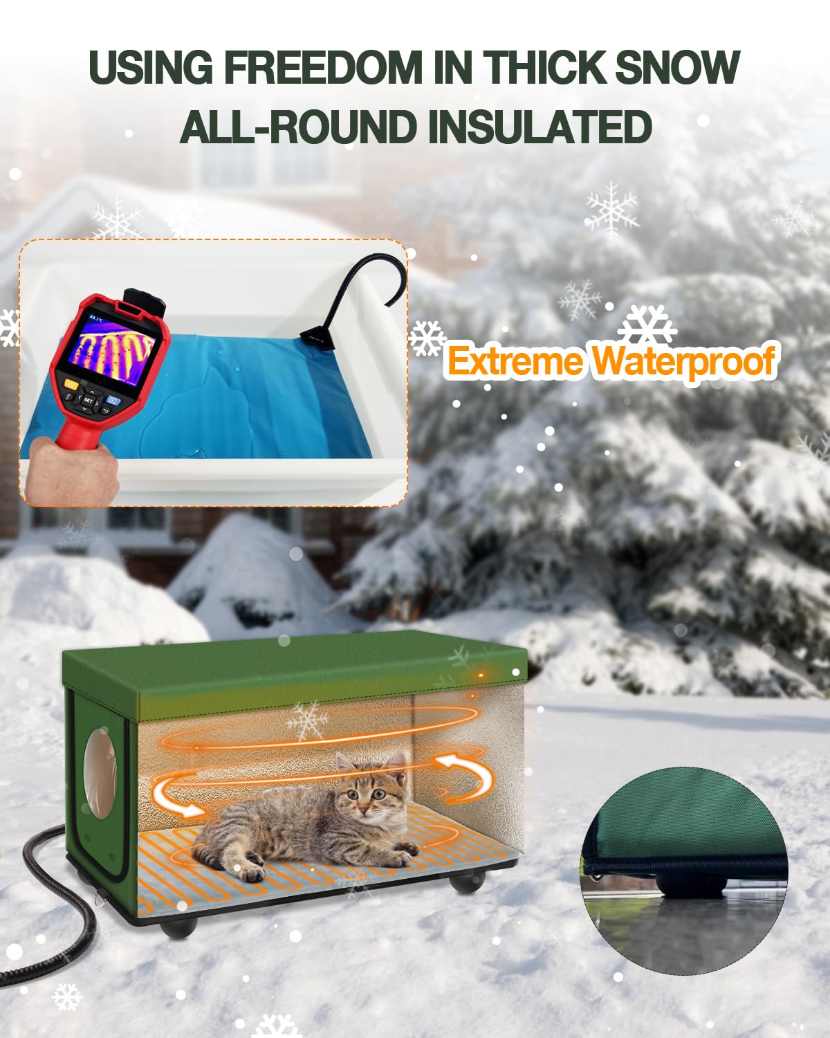 Outdoor Heated Cat House for Winter - Weatherproof & Insulated Shelter with Escape Door & Waterproof Heated Bed - Perfect for Stray, Feral & Barn Cats - Keep Pets Warm in Cold Weather for Porch, Garage & Backyard Use