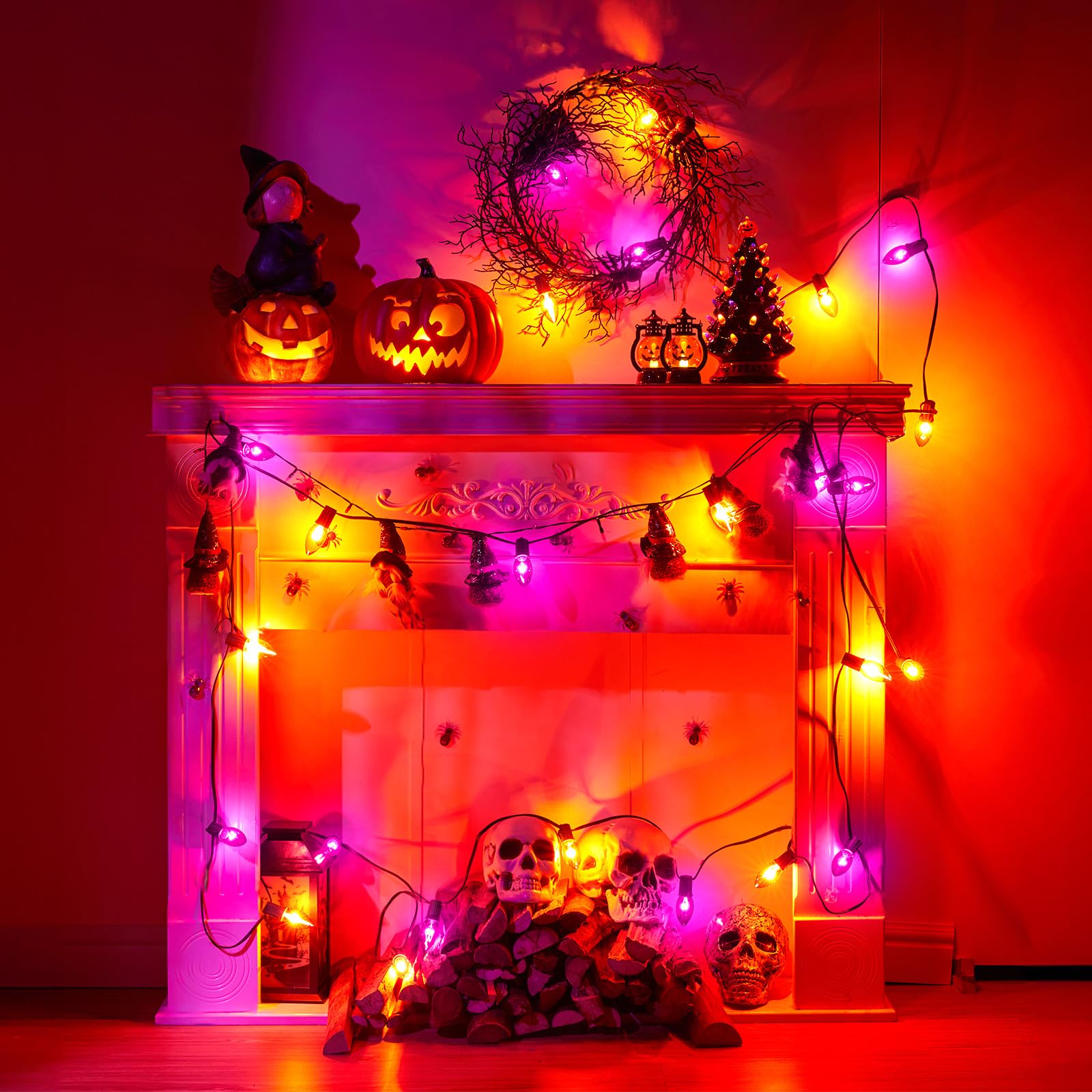 C9 Halloween String Lights - 25ft Orange & Purple Waterproof LED Lights for Outdoor & Indoor Decor - Perfect for Halloween, Christmas, Roofline, Party, and Home Decoration