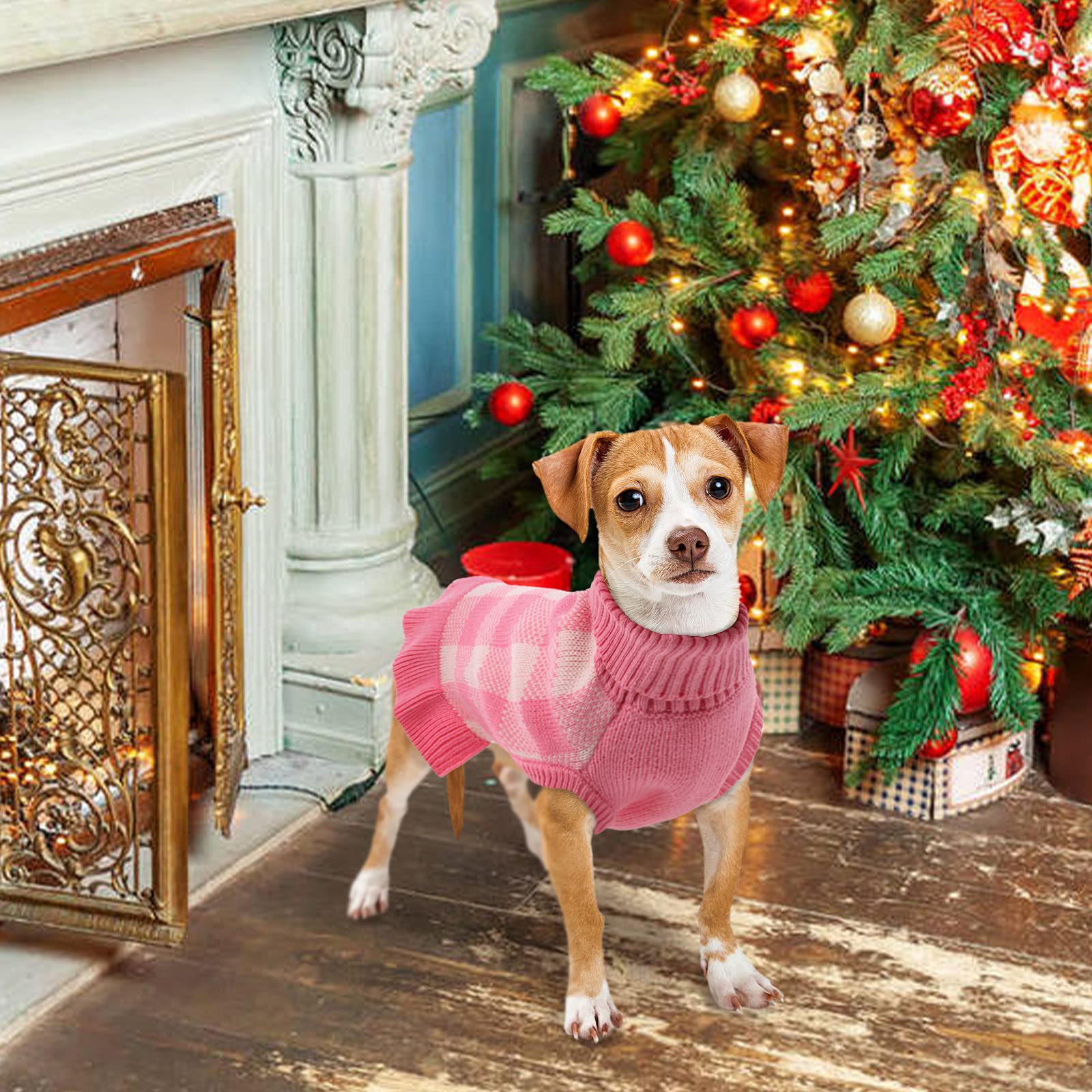 QBLEEV Small Dog Sweaters - Warm Winter Puppy Pullover with Turtleneck & Leash Hole | Cozy Christmas Pet Sweater Dress for Small Dogs (XS) | Perfect for Fall & Winter Outfits, Holiday Photos, and Daily Walks
