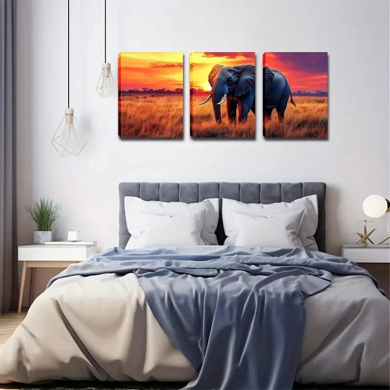 3-Piece Elephant Colorful Painting Wall Art Set - Framed Canvas 50x70cm (20x28in) | High Quality Print | 100% Australian Made | Ready to Hang | Perfect for Living Room, Bedroom & Nursery Decor