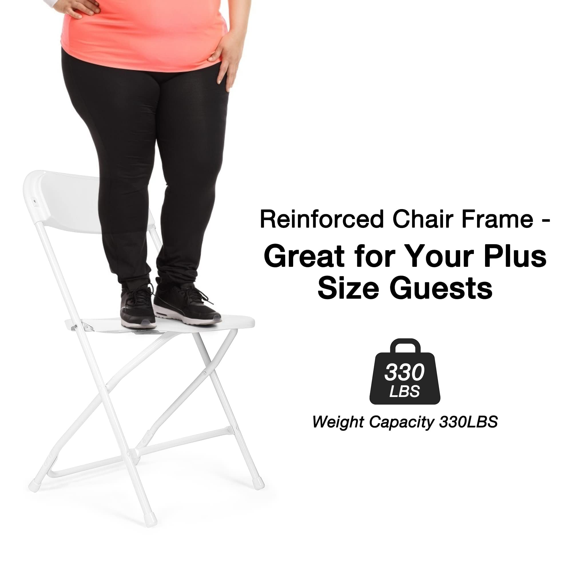 LUCKYERMORE White Plastic Folding Chairs - Heavy Duty Stackable Commercial Chairs with Steel Frame for Indoor & Outdoor Use - 330lbs Capacity (12 Pack) - Perfect for Office, Wedding, Party, Picnic, School, and Events