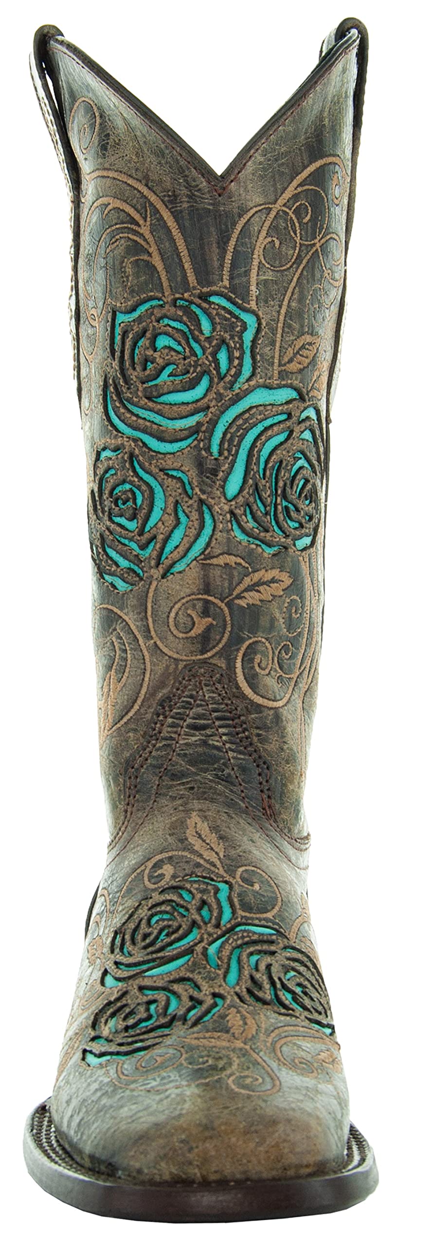 Soto Boots Turquoise Rose Country Cowgirl Boots for Women - Western Style Ankle Boots with Floral Embroidery (M50032) - Perfect for Line Dancing, Rodeos & Country Music Festivals