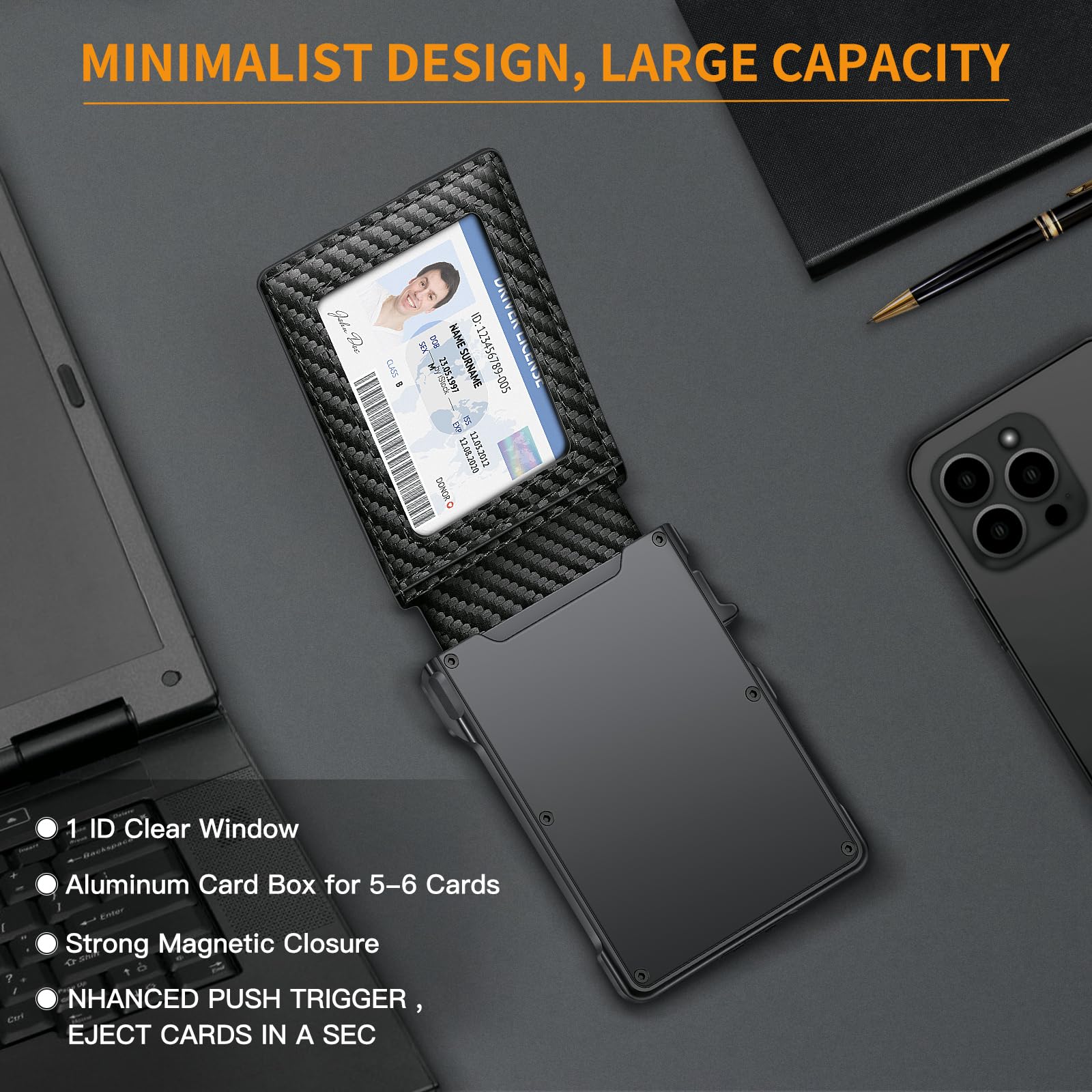 Slim RFID Blocking Leather Wallet for Men - Carbon Fiber Black Bifold Credit Card Holder with Money Clip & ID Window | Minimalist Design, Gift Box Included | Perfect for Everyday Carry, Travel & Business Use