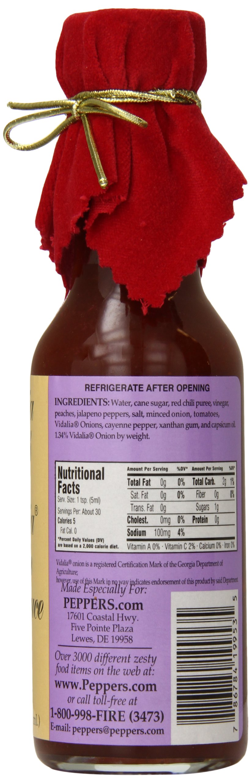 Pepper's Georgia Peach & Vidalia Onion Hot Sauce - Sweet & Spicy Flavor - 5 oz Bottle - Perfect for BBQ, Wings, Burgers & Southern Cooking