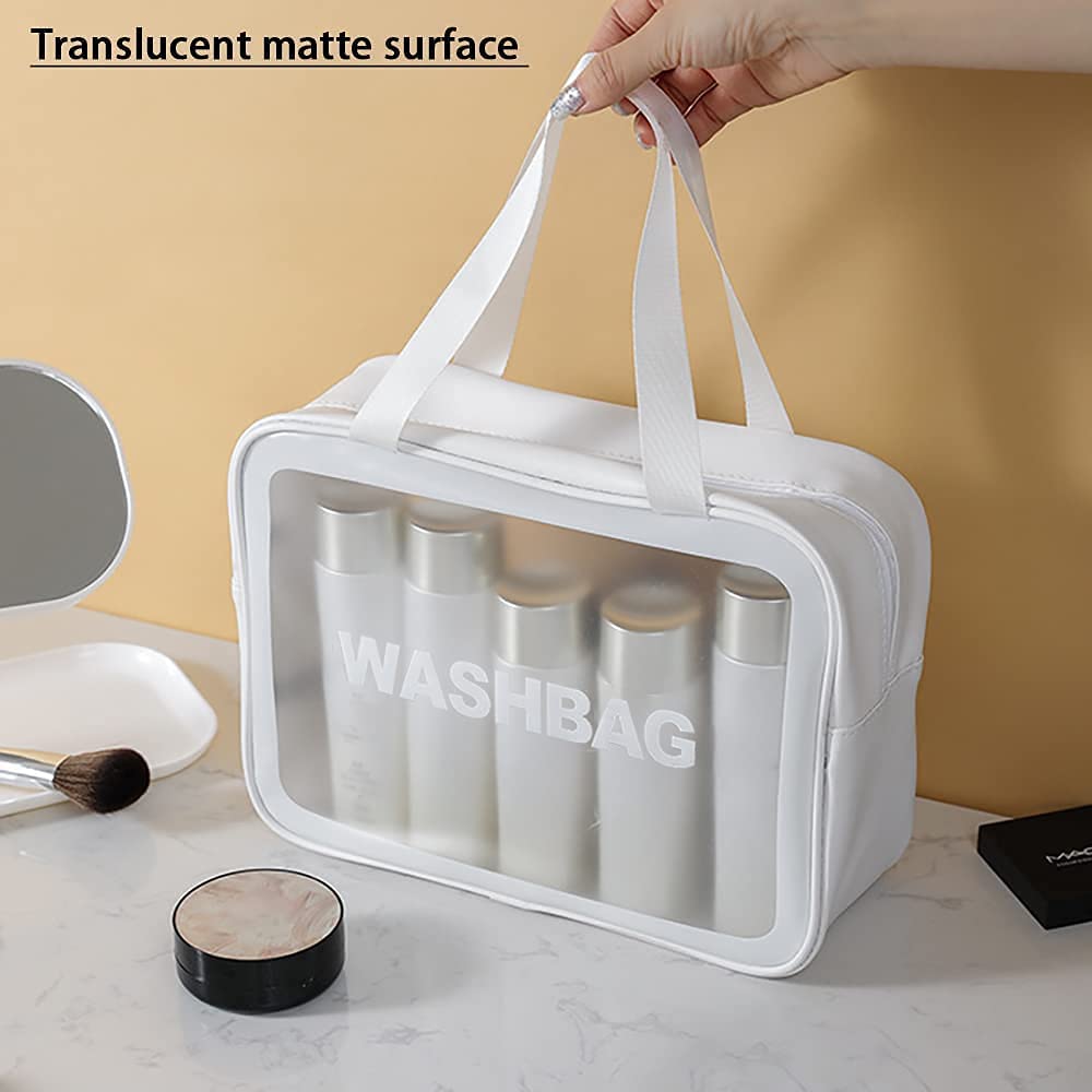 **Paczo Clear PVC Waterproof Toiletry Bag for Travel - Large Zippered Cosmetic Makeup Organizer for Women & Men - Perfect for Gym, Vacation & Daily Use (White)**