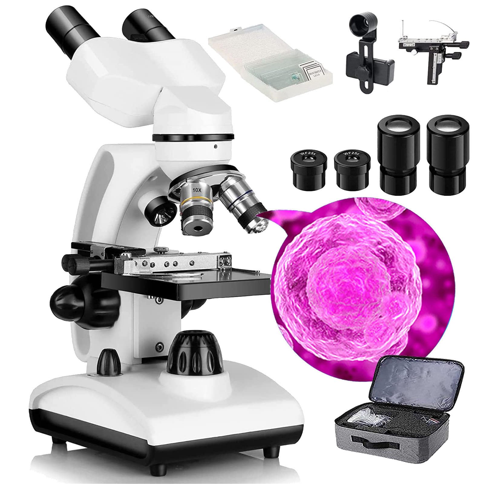 6000x 10000x 15000x Magnification Binocular Microscope for Adults & Students - Dual LED Illumination with Phone Adapter & Storage Bag - Perfect for Lab Experiments, School Science Projects & Home Biology Studies
