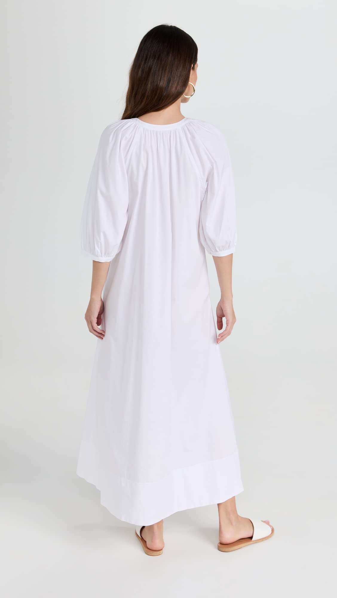 STAUD Women's Vincent Dress - Elegant Midi Dress with Floral Print, V-Neck & Puff Sleeves | Perfect for Summer Weddings, Garden Parties & Date Nights