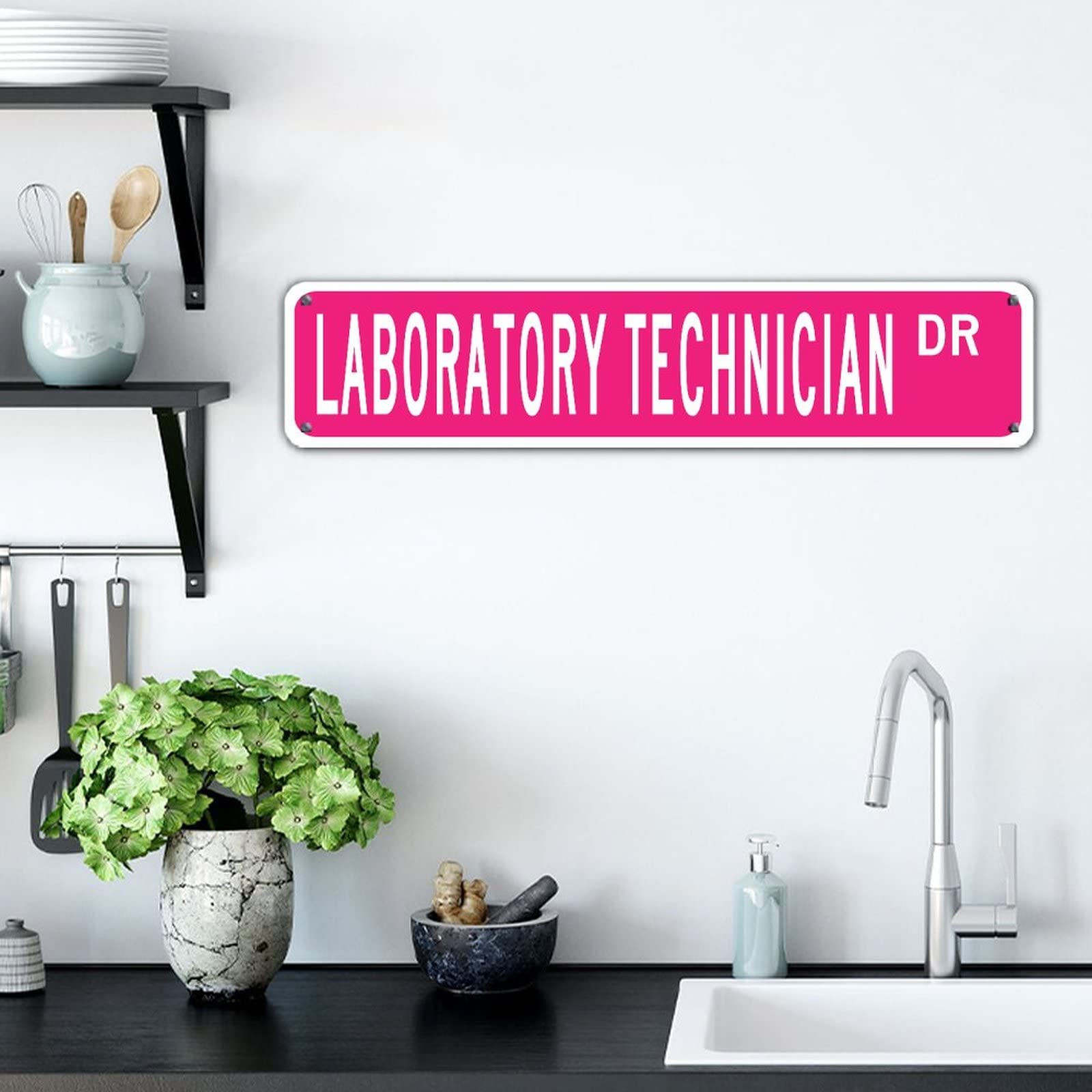 Custom UV Printed Aluminum Sign - Farmhouse Pure Pink 4x18in - Perfect for Office, Garage, Restaurant & Garden Decor - Easy to Mount Road Sign for Laboratory Technicians & Career Professionals