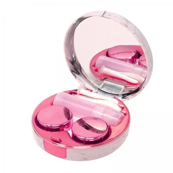 2X Case Lens Care Kit with Mirror & Tweezers - Rose Red Contact Lens Accessories for Easy Storage & Cleaning | Perfect for Travel, Home & Daily Use
