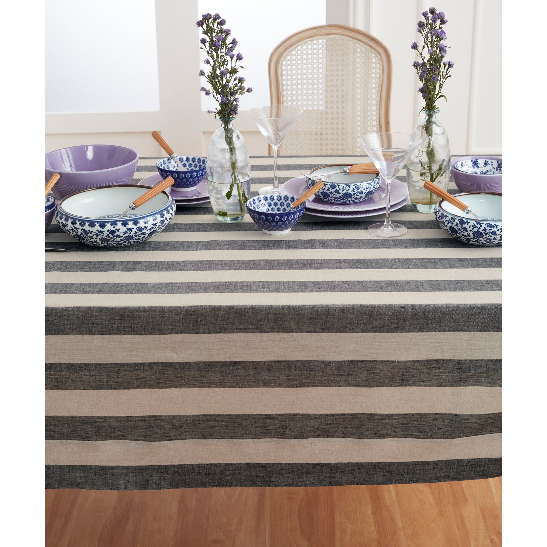 Stylish Cabana Stripe Tablecloth - Waterproof & Wrinkle-Resistant Rectangular Table Cover for Outdoor Dining, Picnics, and Party Decor