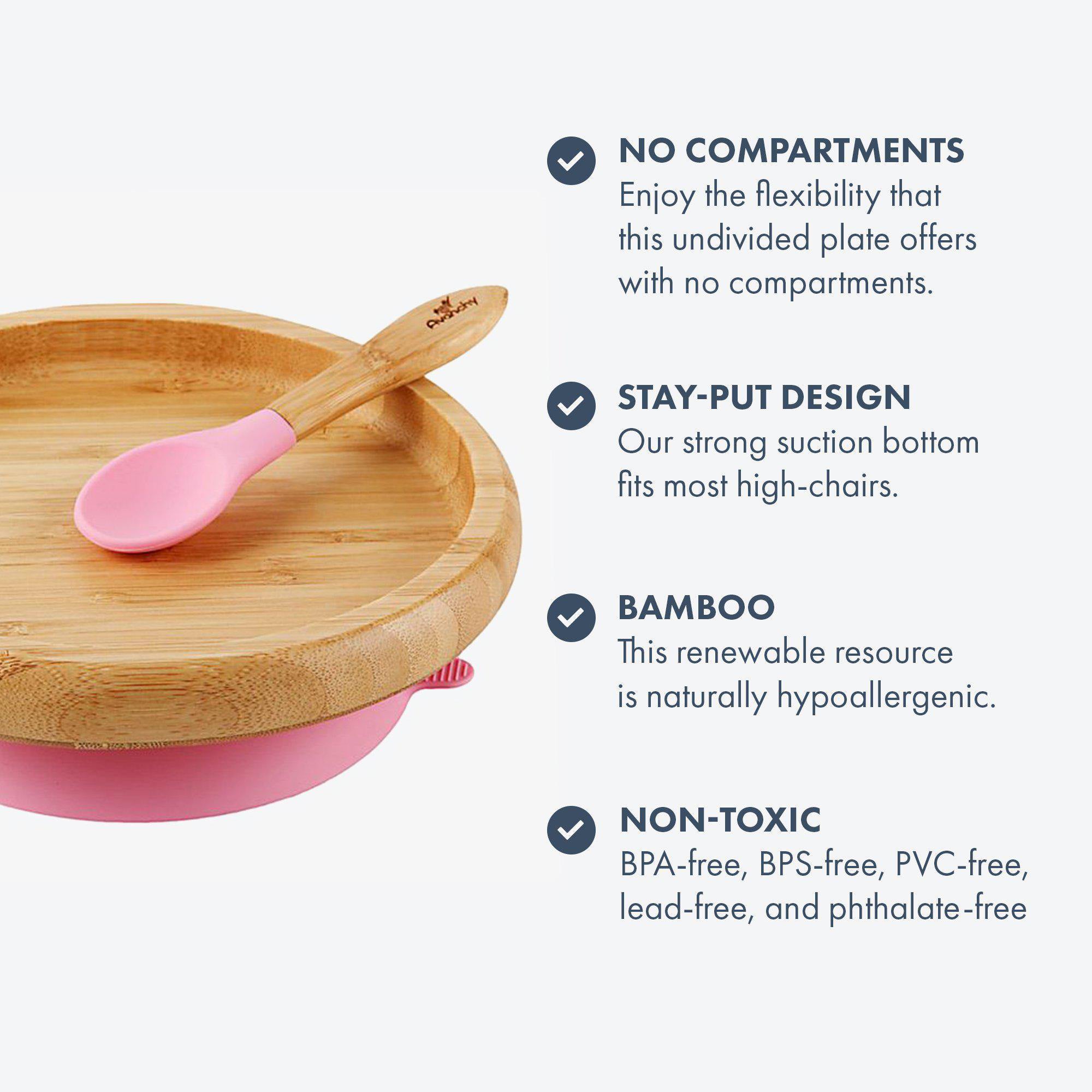 Avanchy Bamboo Suction Baby Plate & Spoon Set - Eco-Friendly Toddler Feeding Dish with Strong Suction Base | Perfect for Baby-Led Weaning, High Chair Meals & Mess-Free Dining