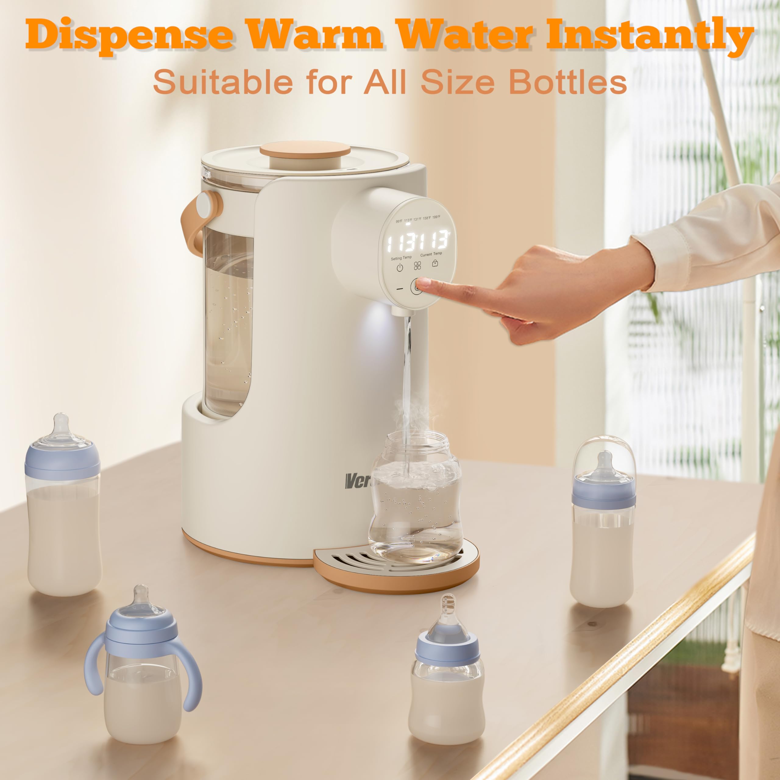 Instant Water Warmer for Baby Formula - 2L Hot Water Dispenser with 5 Temperature Settings, 24/7 Keep Warm & Night Light - Detachable Glass Tank for All Bottles - Perfect for Night Feedings, Travel & Nursery Use