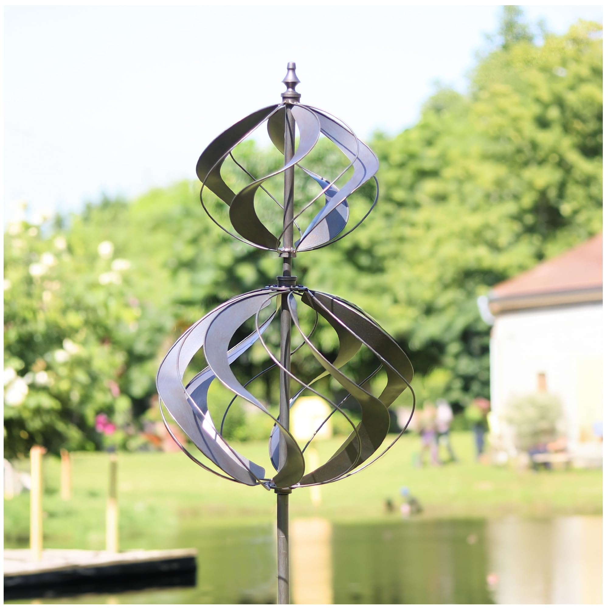 LimeHill Large Metal Wind Spinner for Yard and Garden - Outdoor Wind Spinner Decorations in Silver Spherality Design | Perfect for Patio, Lawn, Backyard and Garden Decor
