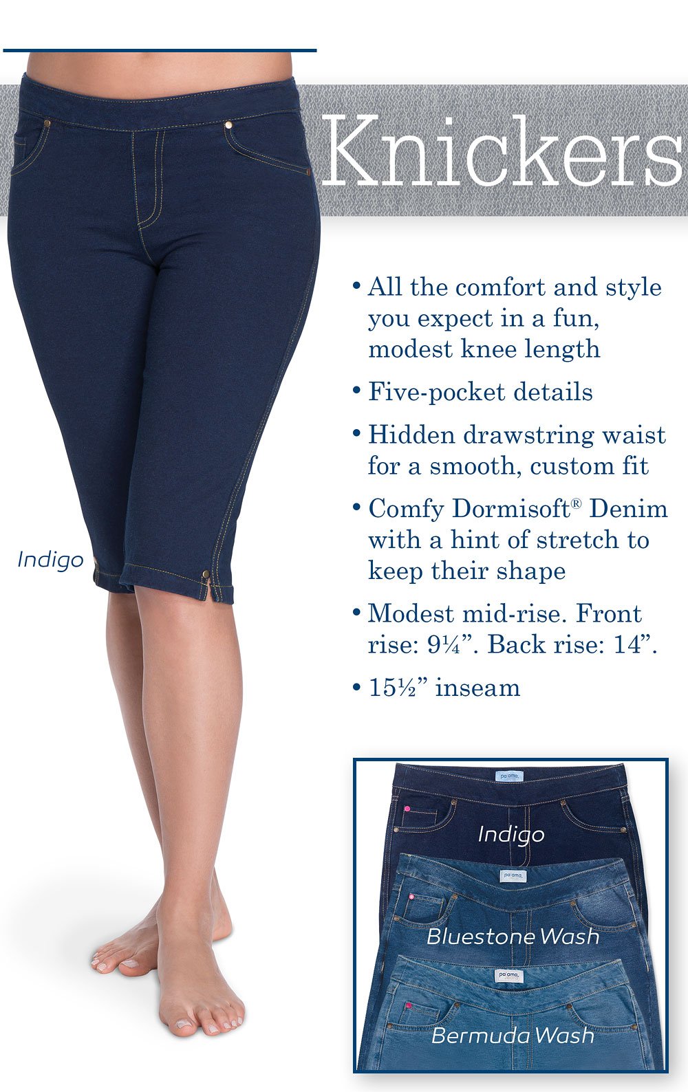 PajamaJeans Women's Bermuda Shorts - Comfortable Knee-Length Pull-On Shorts with Pockets | Perfect for Lounging, Yoga & Summer Outfits
