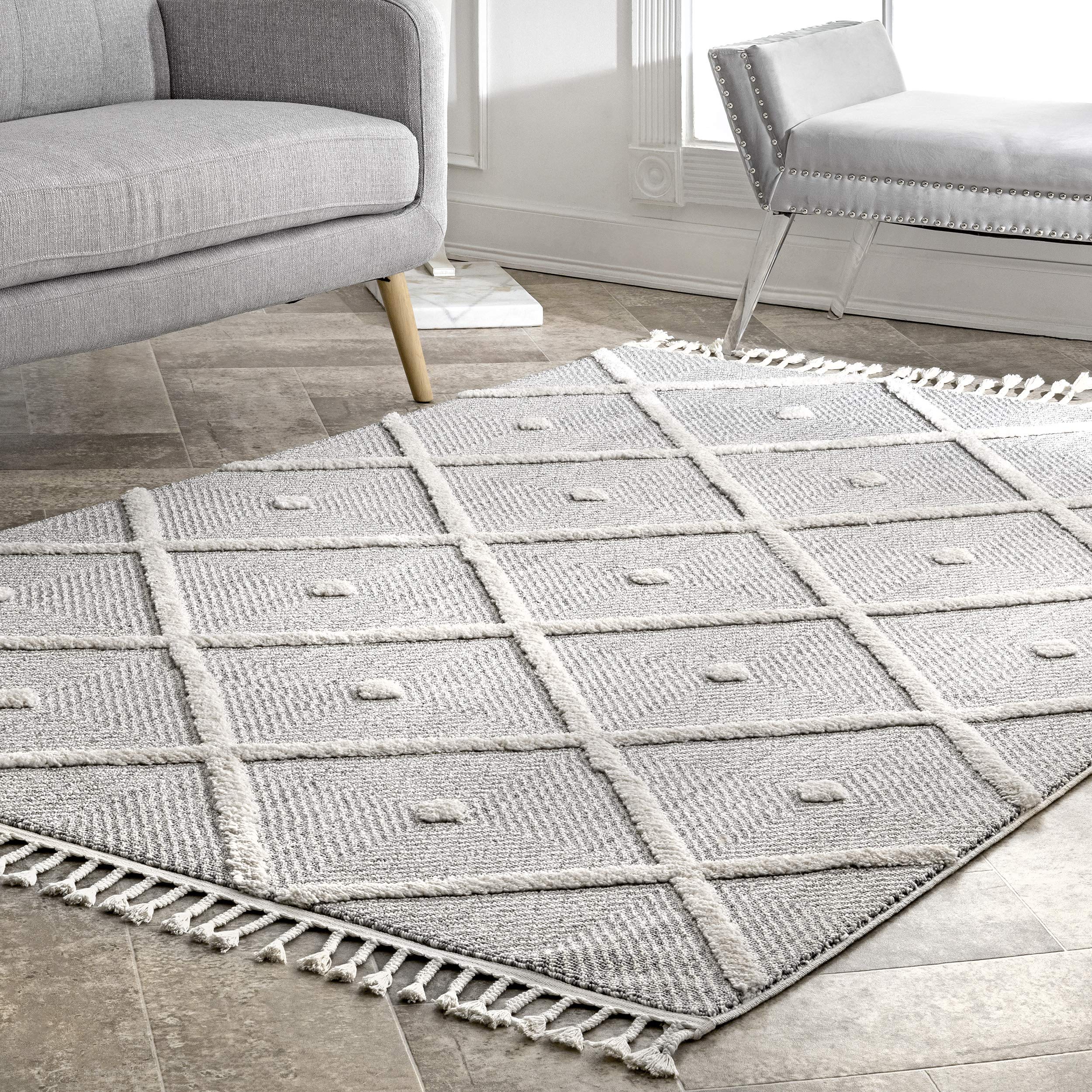 nuLOOM Diamond Deyton 5x8 Grey Area Rug - Soft Modern Geometric Design for Living Room, Bedroom & Office Decor