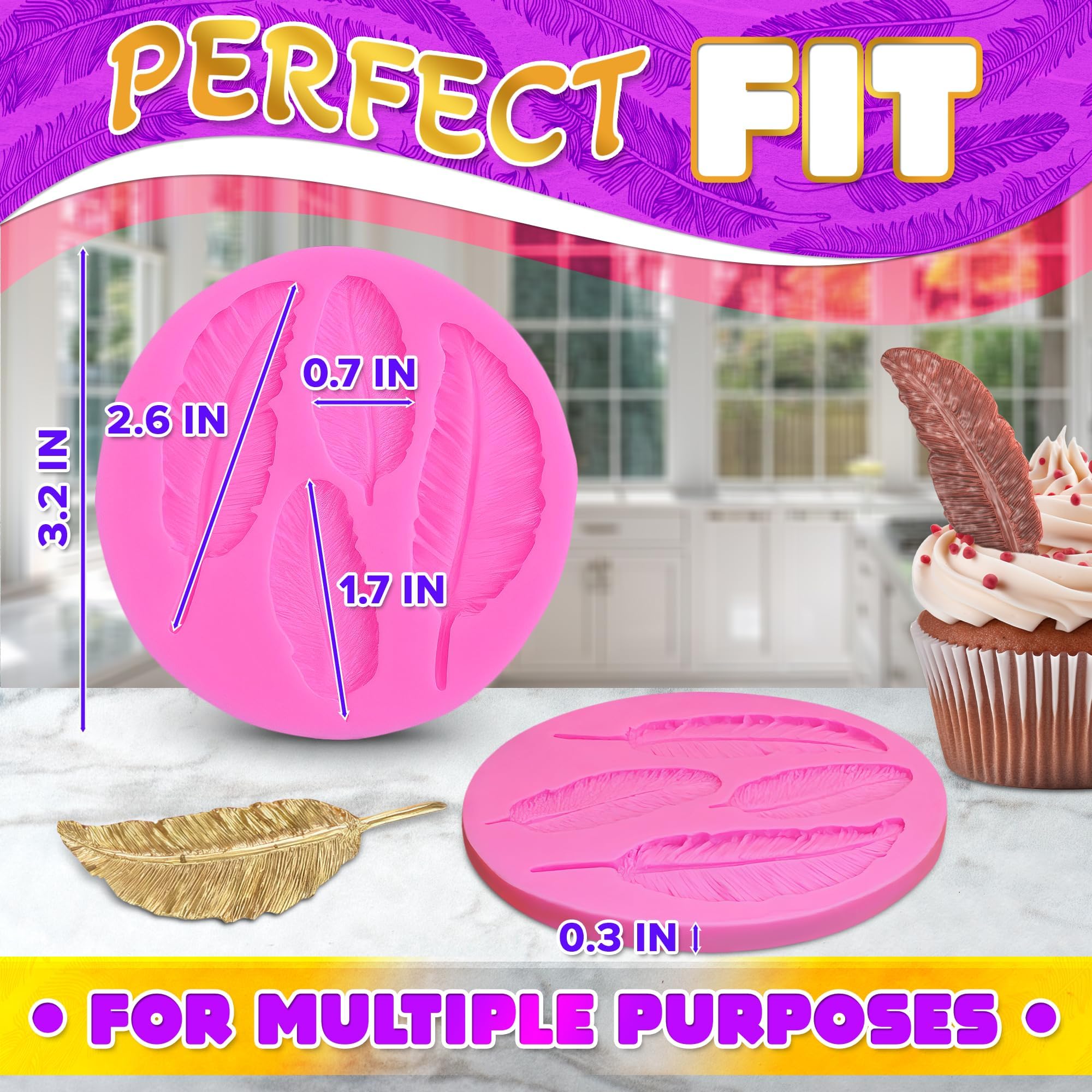 Pink Silicone Feather Candy Molds for Soap Making, Clay Crafts, Fondant, Chocolate & Cake Decorating - Perfect for DIY Projects, Party Favors & Home Baking