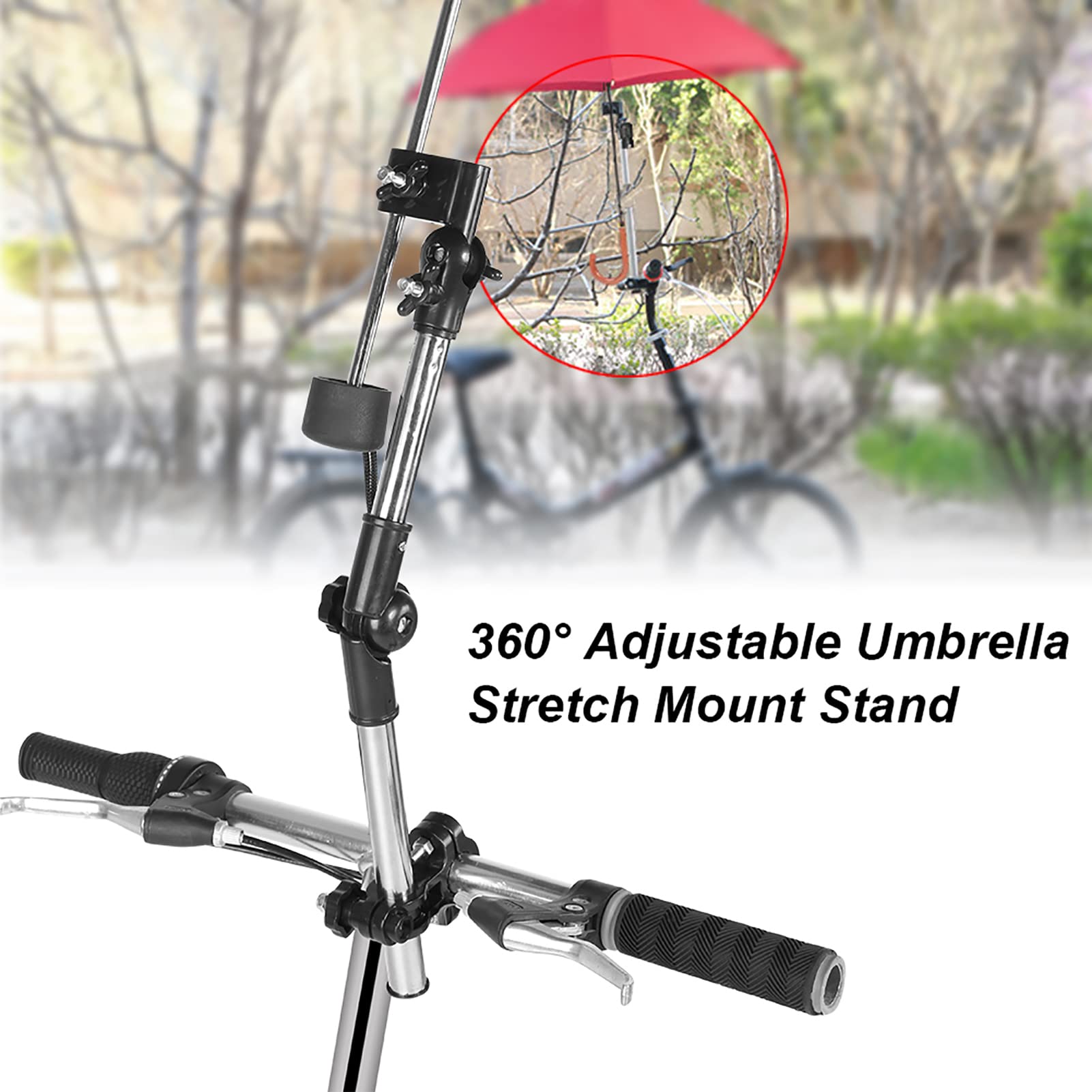 360° Adjustable Stainless Steel Umbrella Mount Holder for Wheelchair, Bicycle & Rollator - Black Stretch Umbrella Stand for Outdoor Activities, Rain Protection & Sun Shade