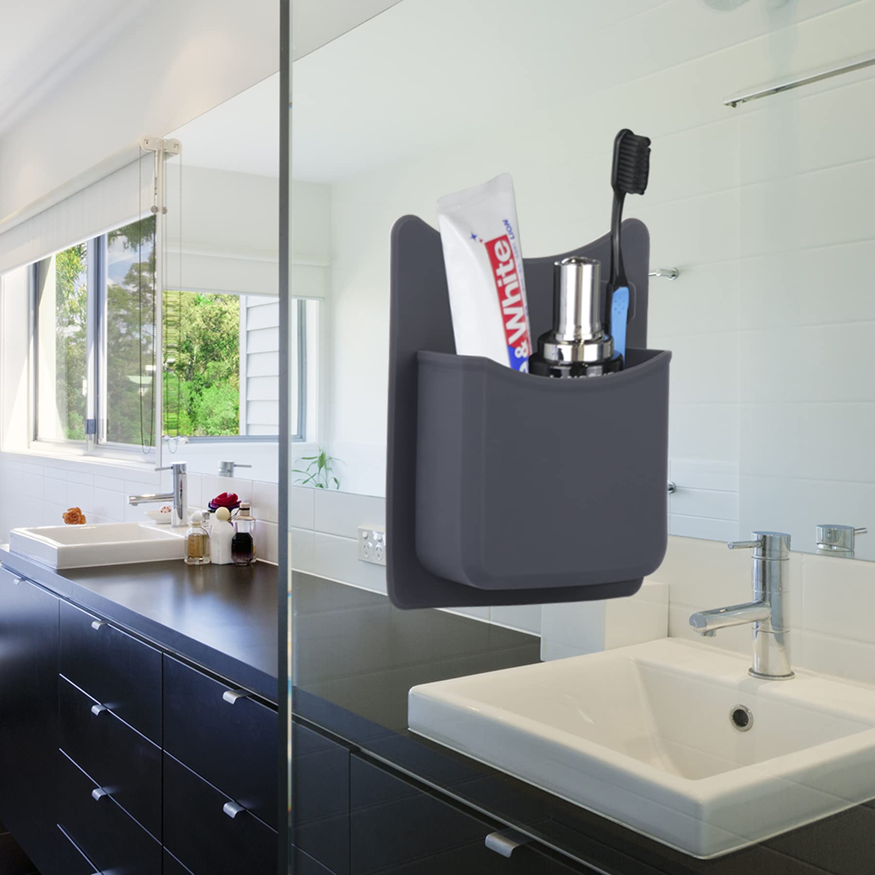 Waterproof Black Silicone Toothbrush Holder for Shower & Bathroom - Non-Slip Grip Technology with Drainage Holes - Perfect for Small Bathrooms, RVs, and Dorm Rooms