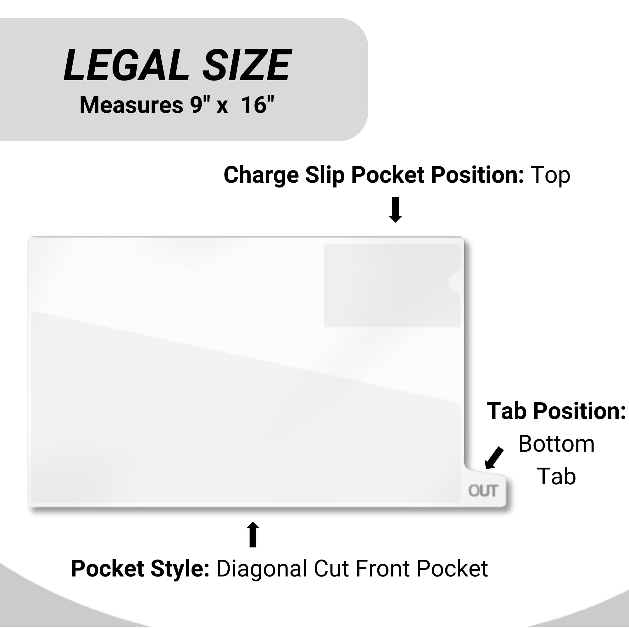 Vinyl File Folders with Diagonal Cut Front Pocket & Top Slip Pocket - Legal Size 9x16 Inches, White (100/Box) - Perfect for Office Organization, Document Storage, and Legal Paperwork