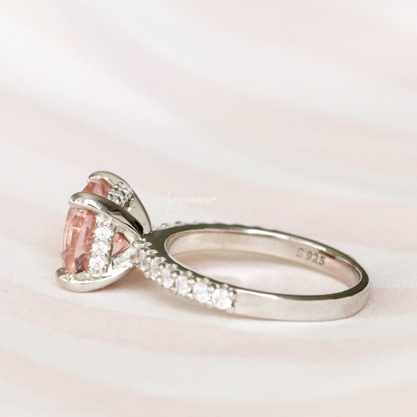 Hidden Halo Morganite Engagement Ring - Sterling Silver Wedding Band for Women, Perfect for Proposals, Anniversaries & Bridal Jewelry Gifts