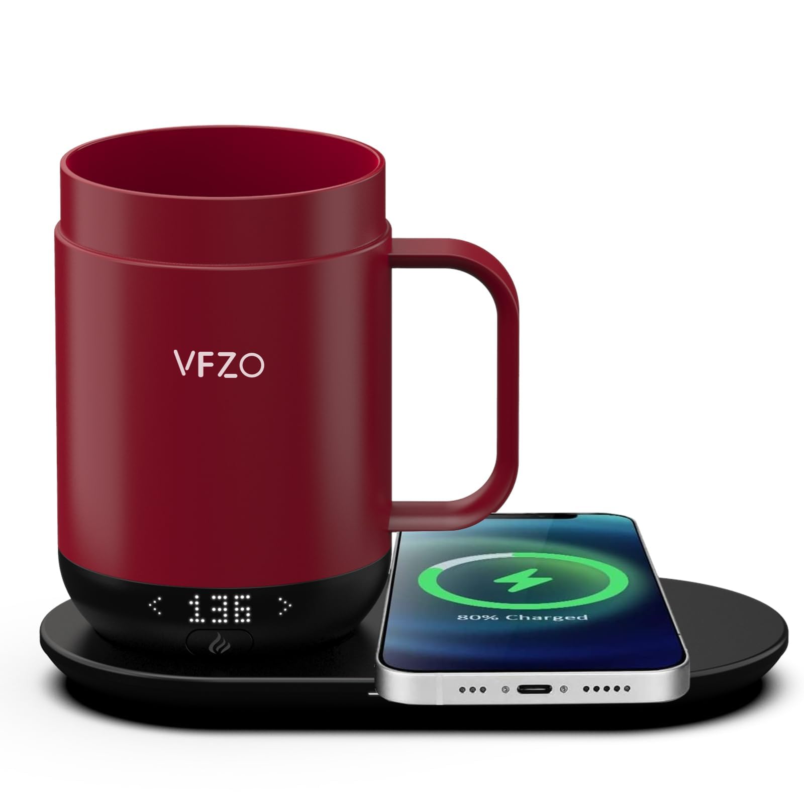 16Oz Smart Coffee Mug with Temperature Control & LED Display - Self Heating Travel Mug, 180 Min Battery Life, Fast Wireless Charging (149℉ Max) - Perfect for Office, Commute & Home Use (Burgundy, 16oz)