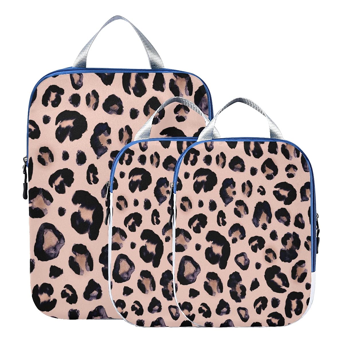 MNSRUU Pink Leopard Packing Cubes Set of 3 - Compression Travel Organizer Bags for Luggage & Suitcases | Perfect for Business Trips, Vacations & Weekend Getaways