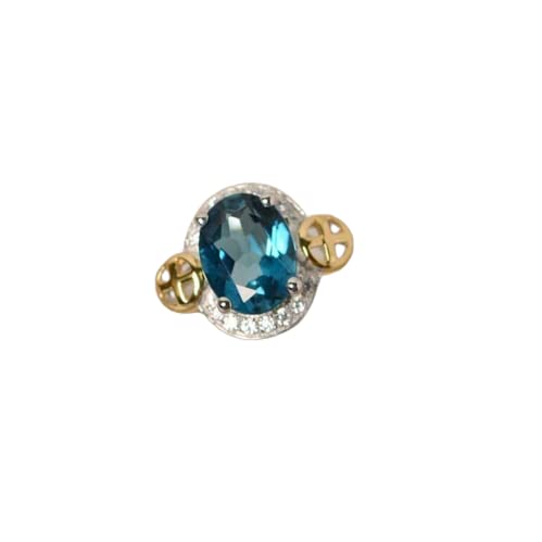 1.4ct Oval Cut London Blue Topaz Celtic Cross Halo Ring - BeBold White Gold Plated Jewelry for Women, Wedding, Anniversary & Gift Occasions