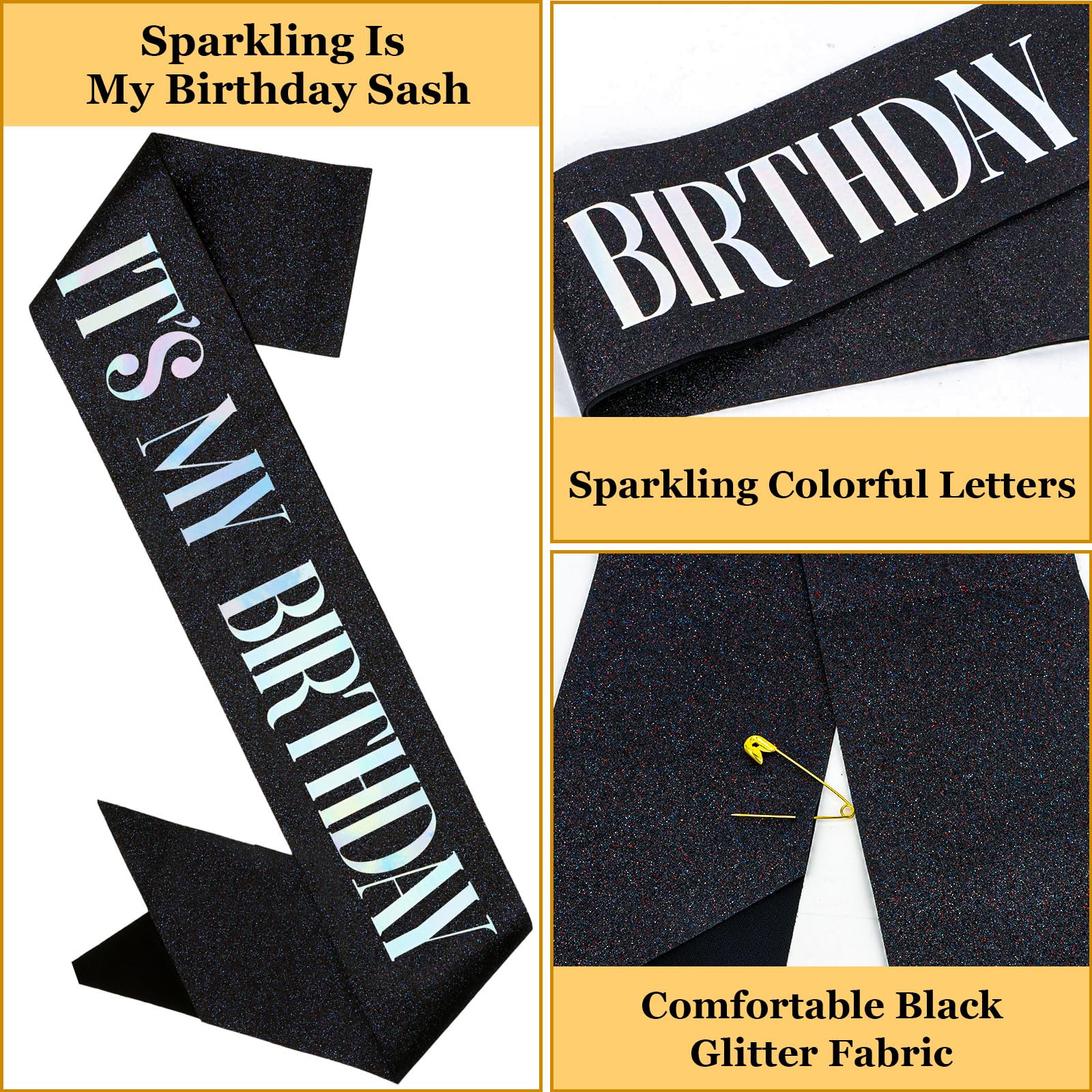 Princess Birthday Sash & Rhinestone Tiara Set for Women - Elegant Black Birthday Party Accessories & Decorations - Perfect for Birthday Celebrations, Bachelorette Parties & Special Occasions